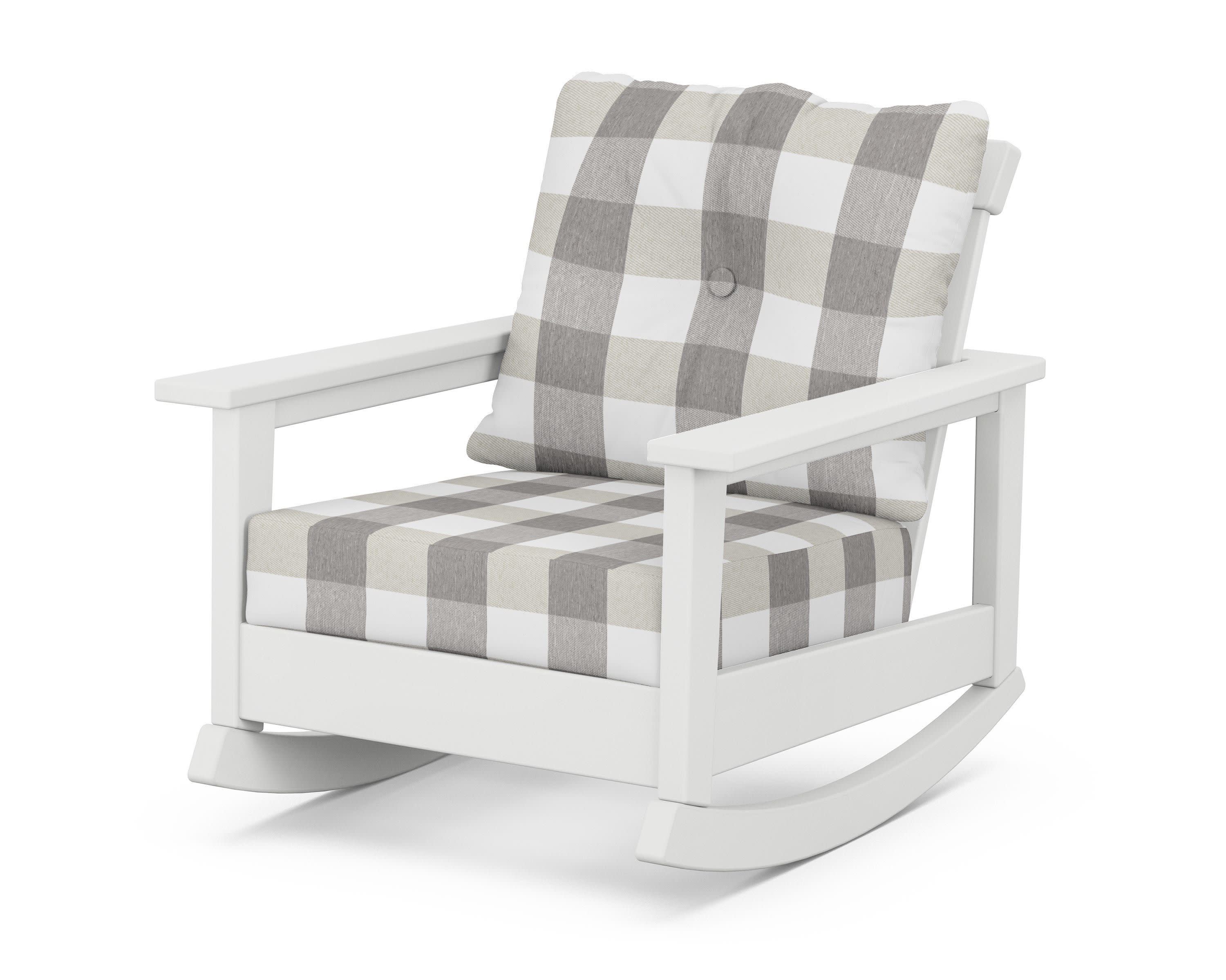 Prescott Deep Seating Rocking Chair in White / Buffalo Plaid Grey Mist