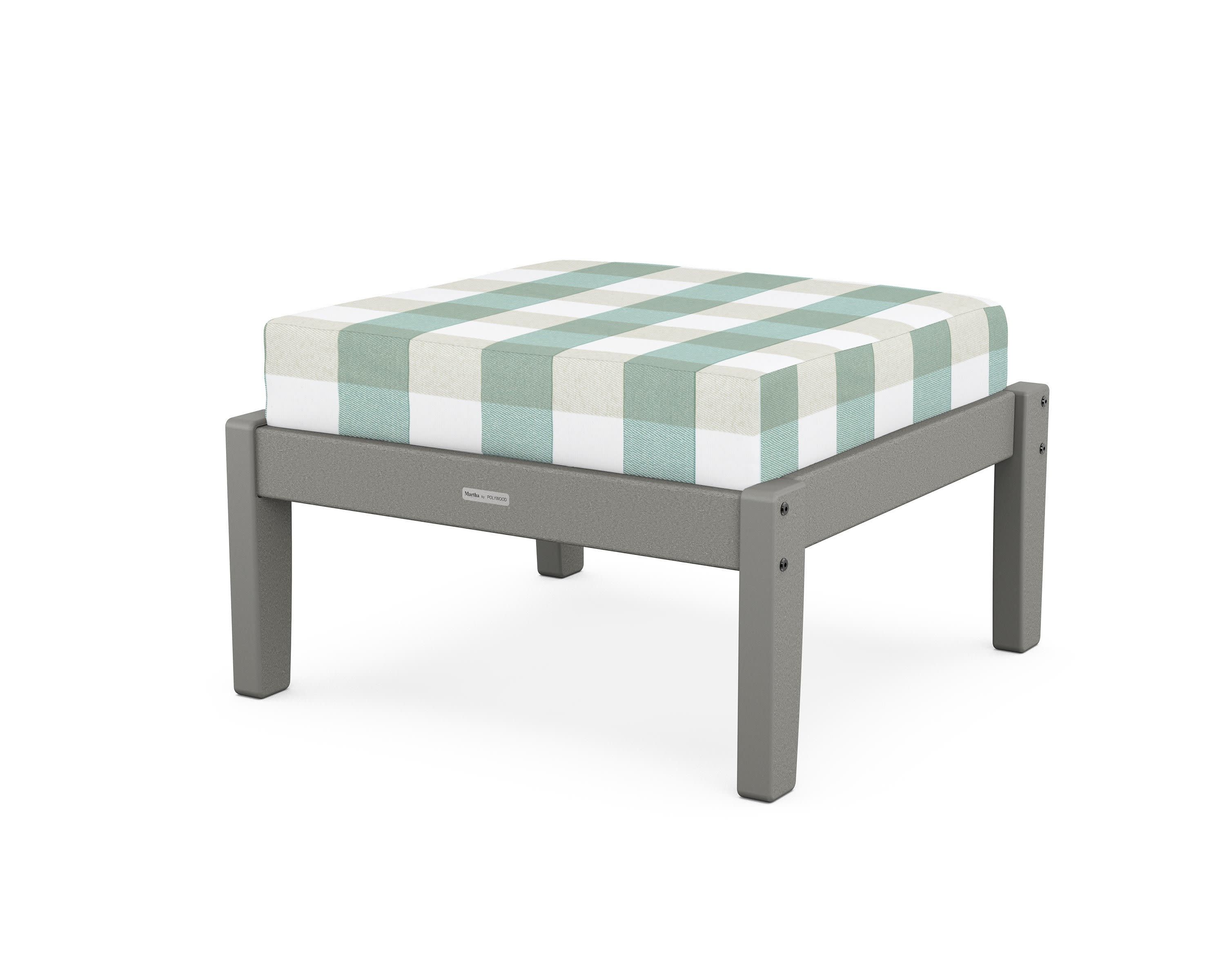 Chinoiserie Deep Seating Ottoman in Slate Grey / Buffalo Plaid Glacier Spa