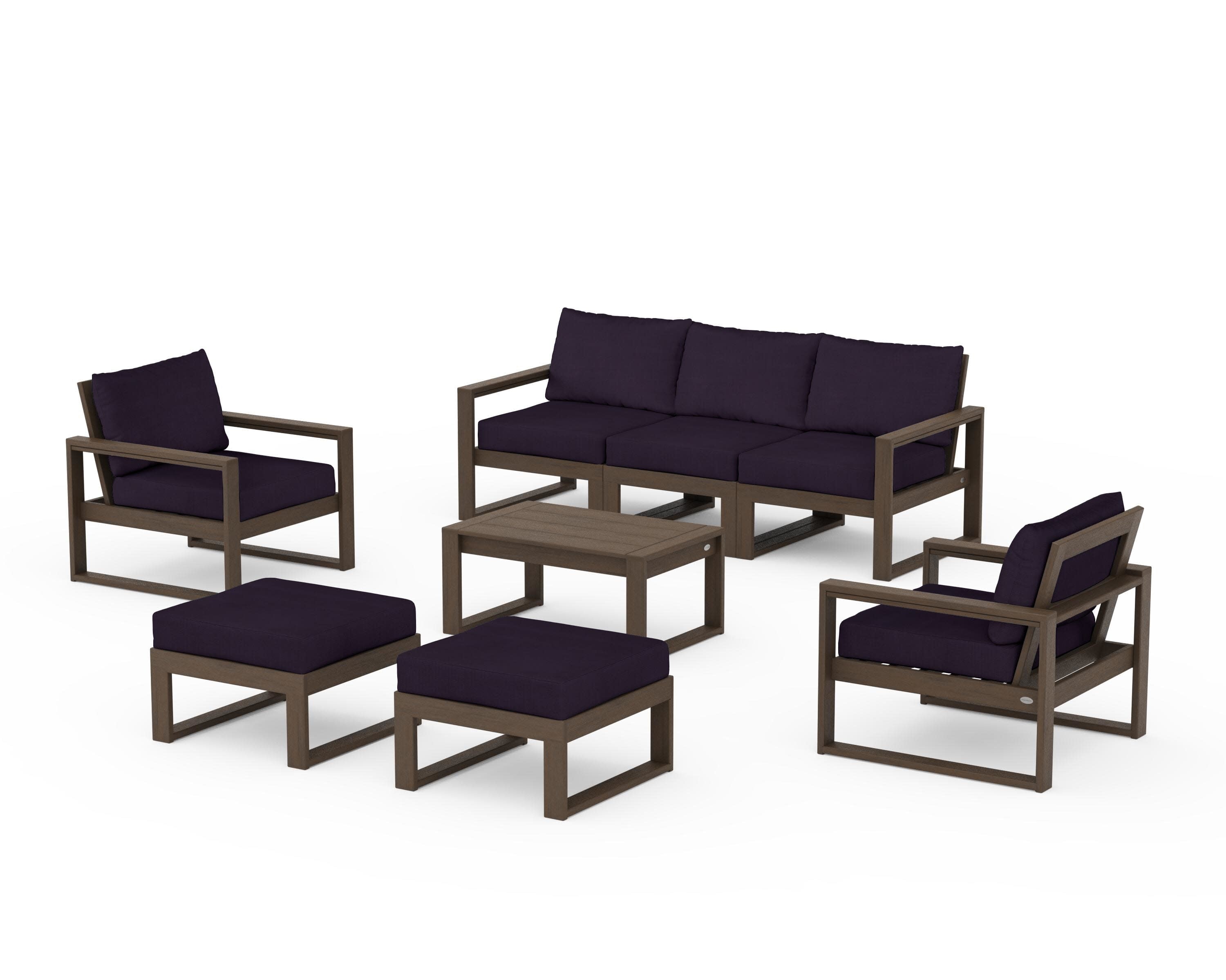 EDGE Sectional 8-Piece Lounge Sofa Set in Kona / Navy Linen