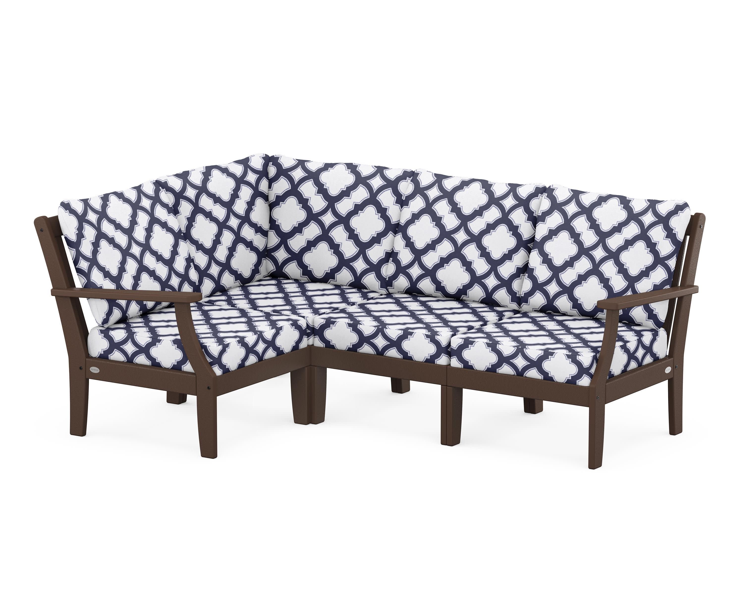 Braxton Modular 4-Piece Deep Seating Set in Mahogany / Trellis Navy