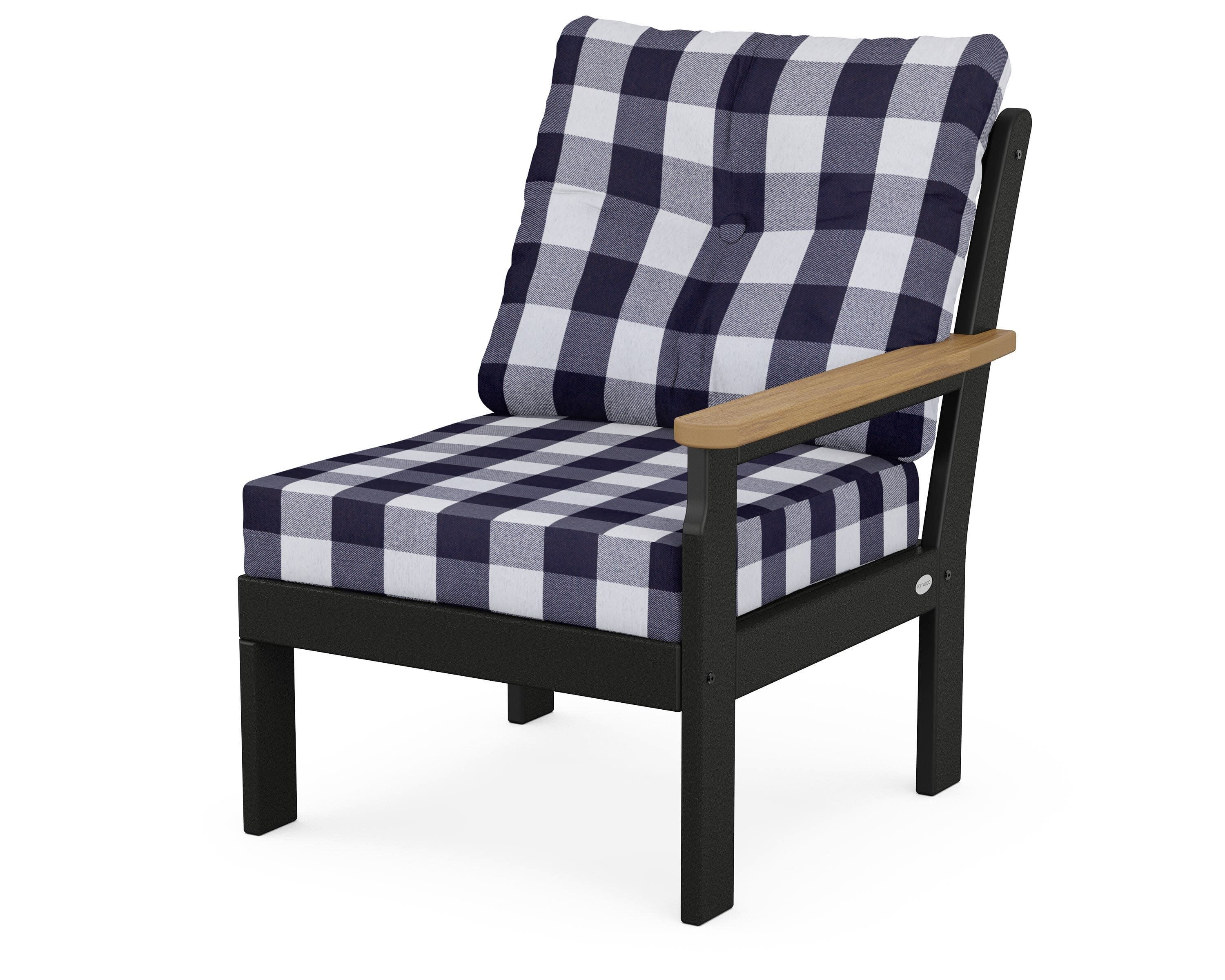 Vineyard Modular Right Arm Chair in Black / Natural / Buffalo Plaid Navy