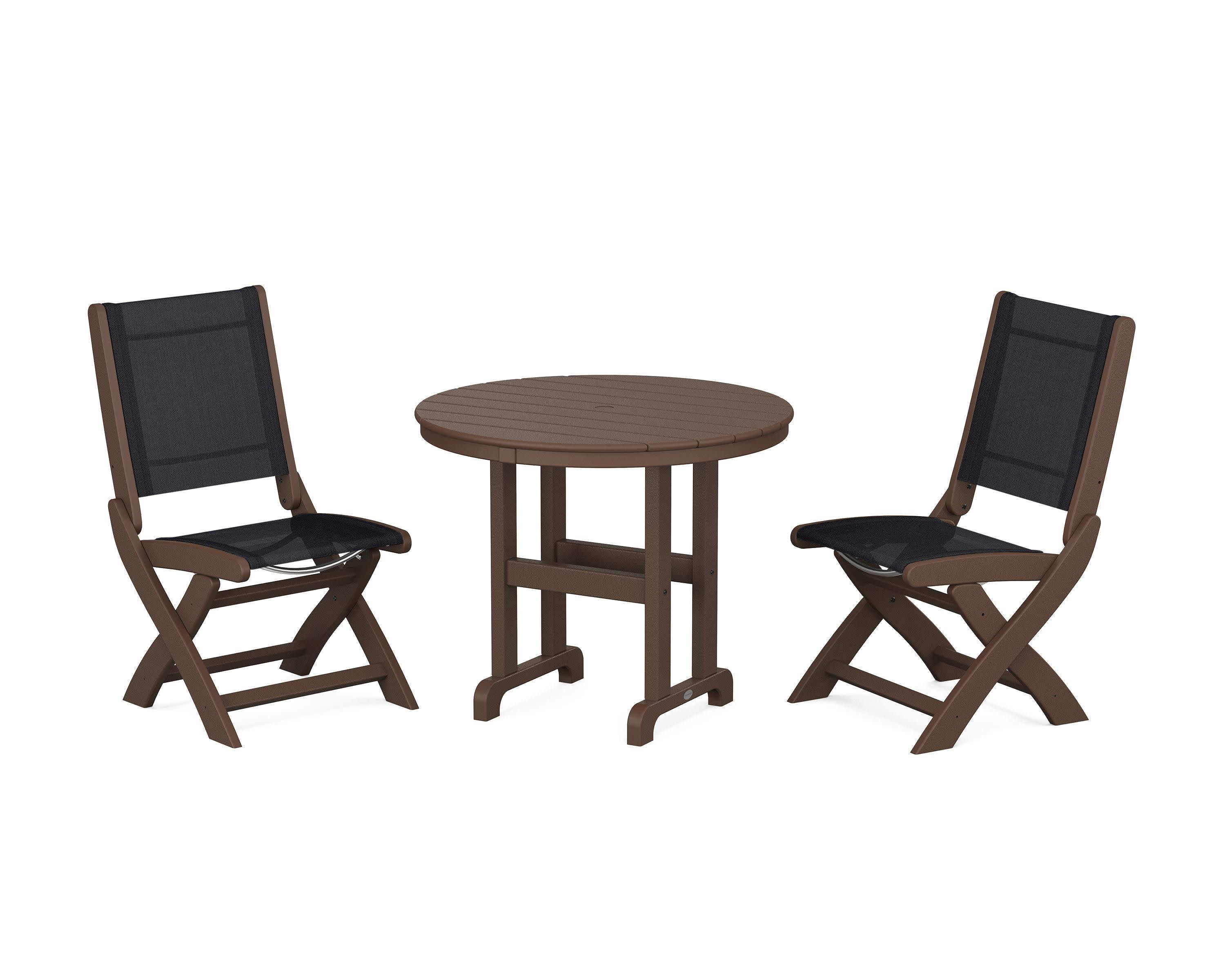 Coastal Folding Side Chair 3-Piece Round Dining Set in Mahogany / Black Sling