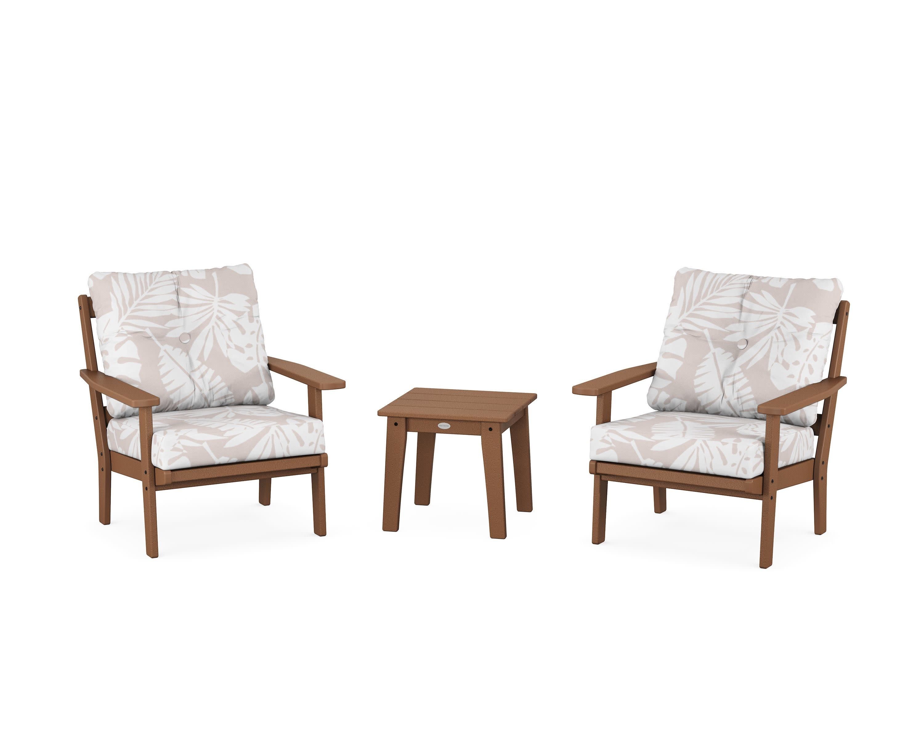 Oxford 3-Piece Deep Seating Set in Teak / Leaf Dune Burlap