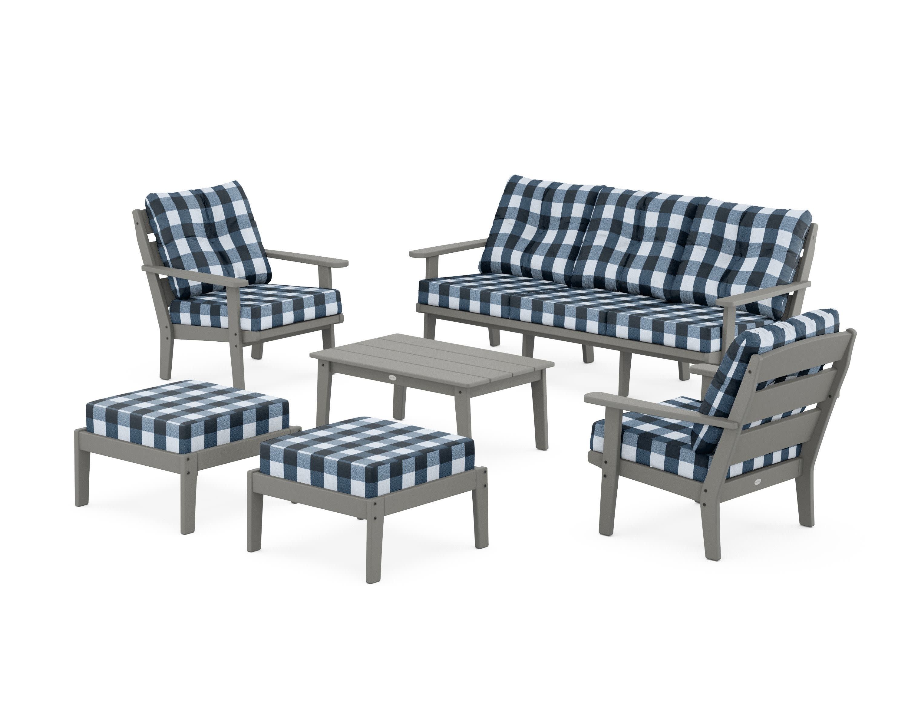 Lakeside 6-Piece Lounge Sofa Set in Slate Grey / Buffalo Plaid Marine Indigo