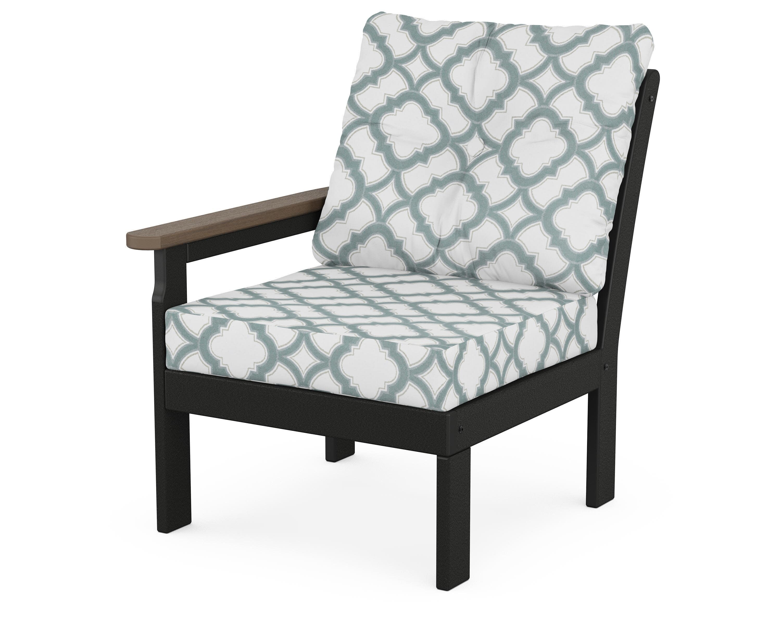 Vineyard Modular Left Arm Chair in Black / Kona / Trellis Glacier Spa