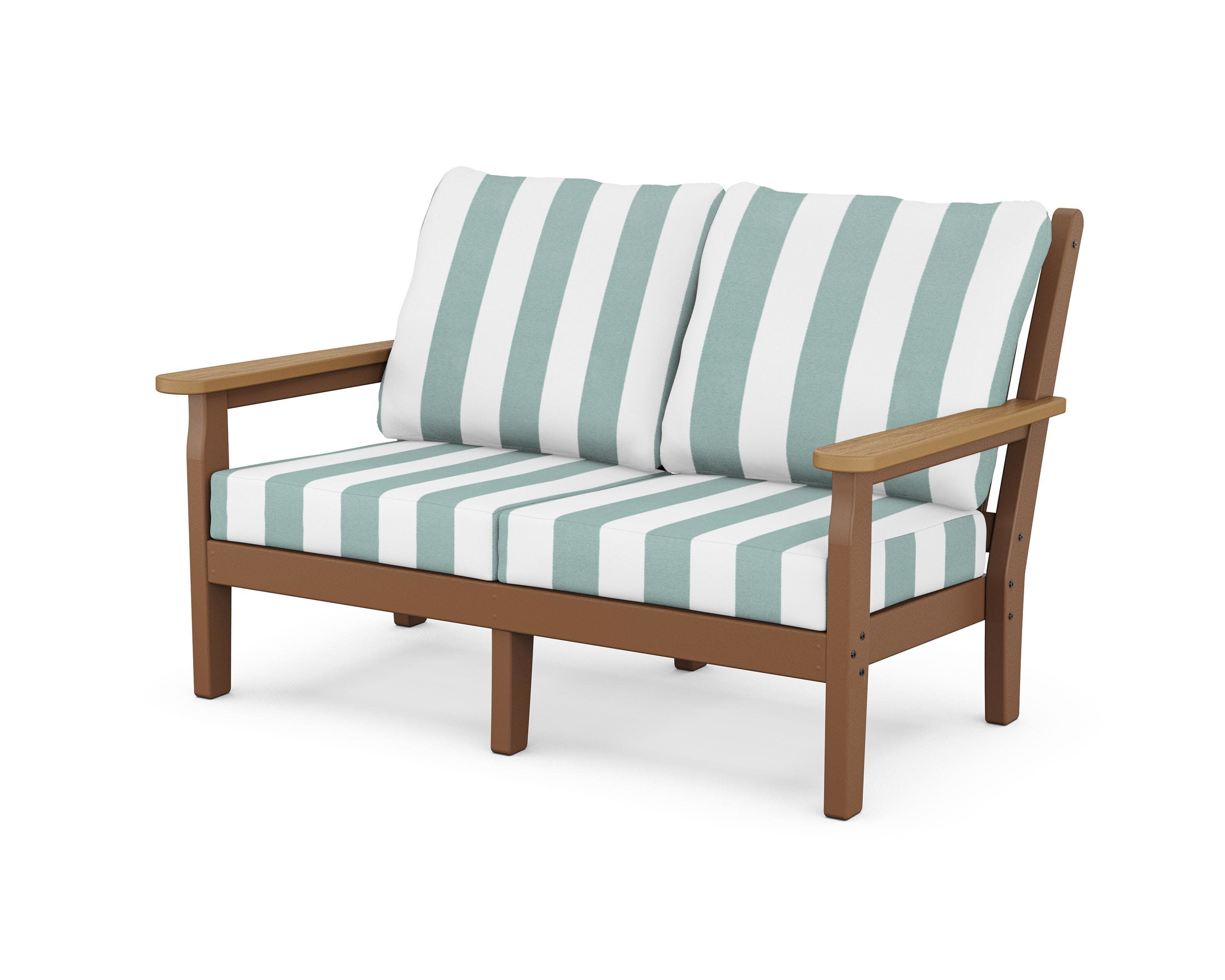 Chippendale Deep Seating Loveseat in Teak / Natural / Cabana Stripe Glacier Spa