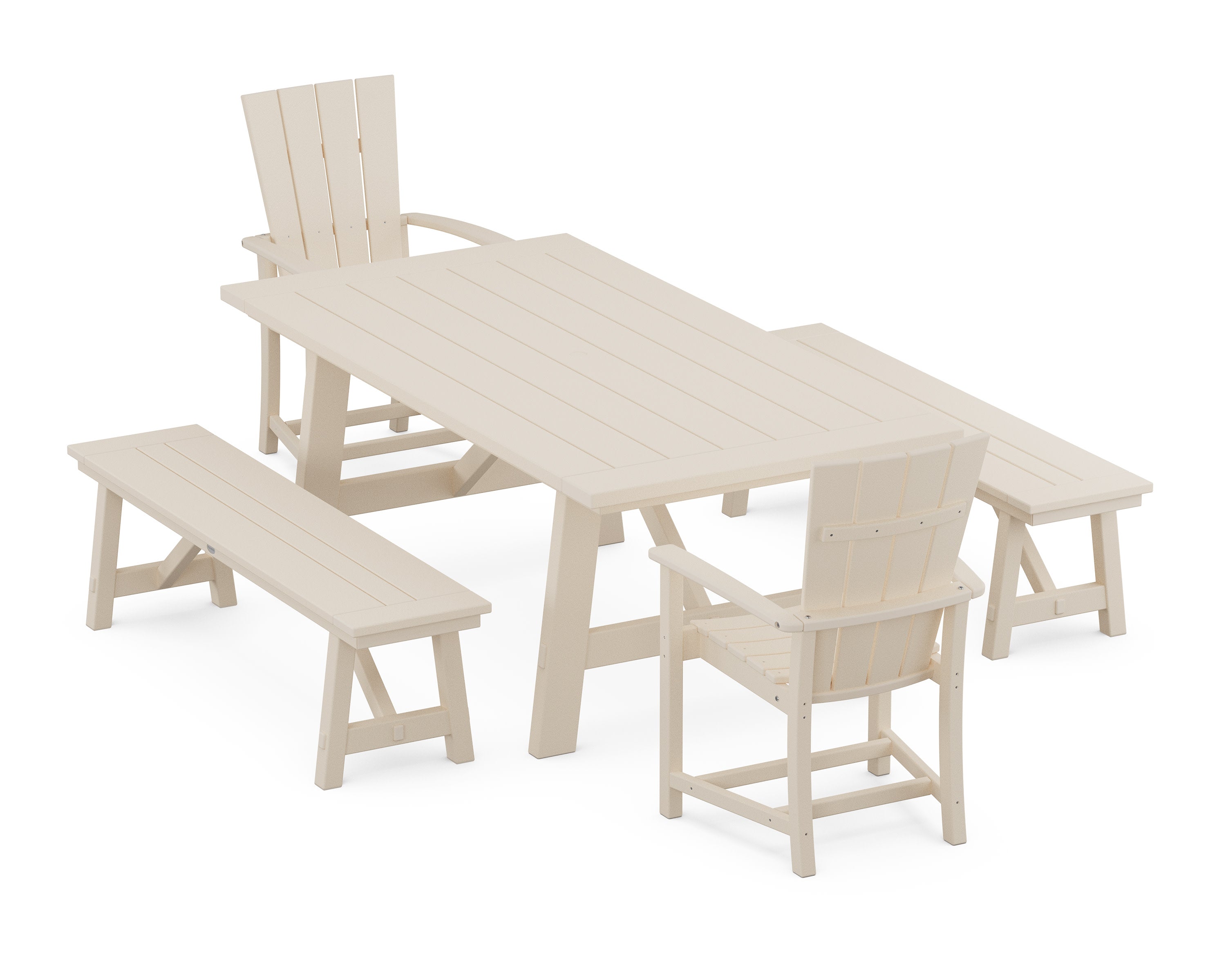Quattro 5-Piece Rustic Farmhouse Dining Set With Benches in Sand