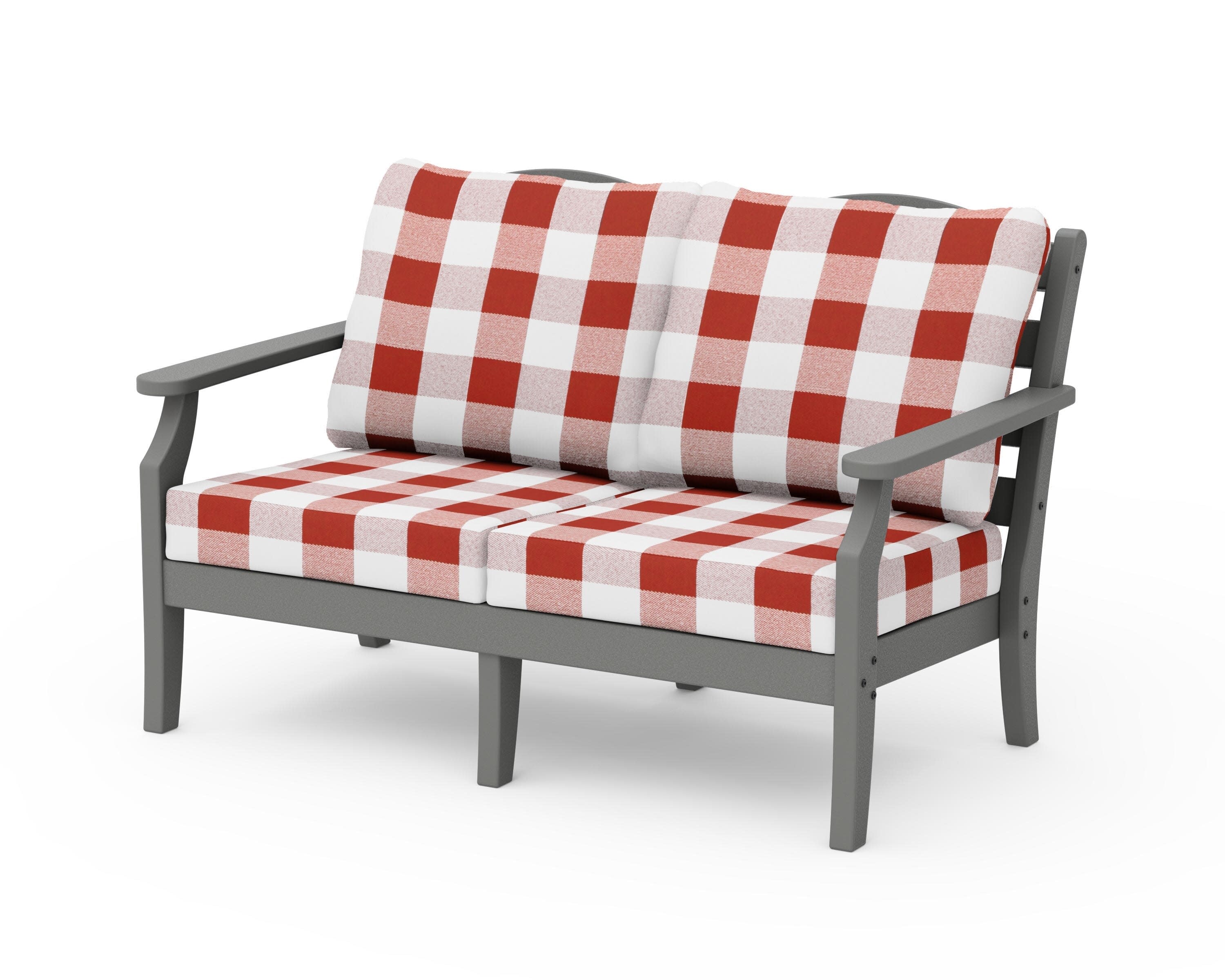 Savannah Deep Seating Loveseat in Slate Grey / Buffalo Plaid Crimson