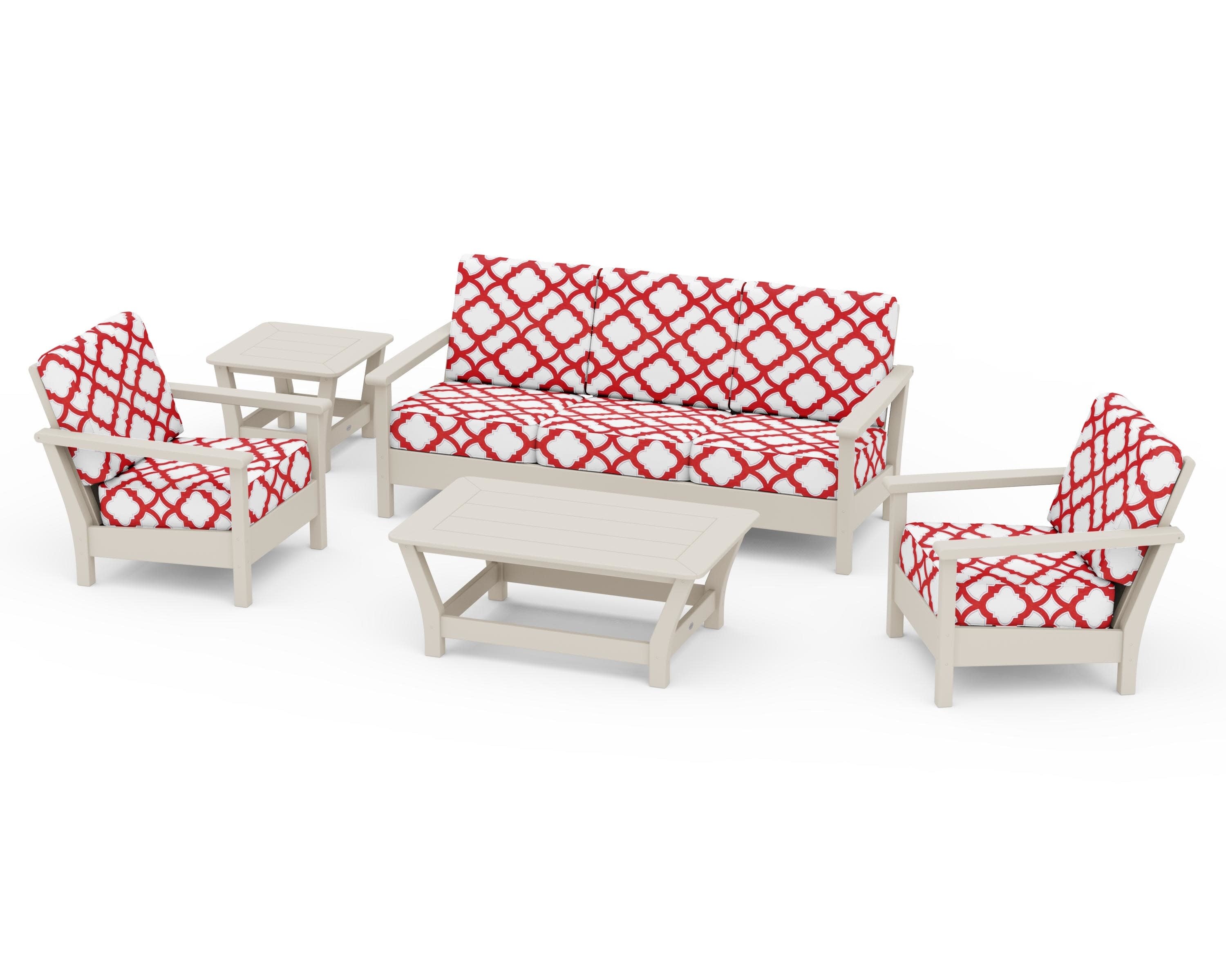 Harbour 5-Piece Deep Seating Set in Sand / Trellis Crimson