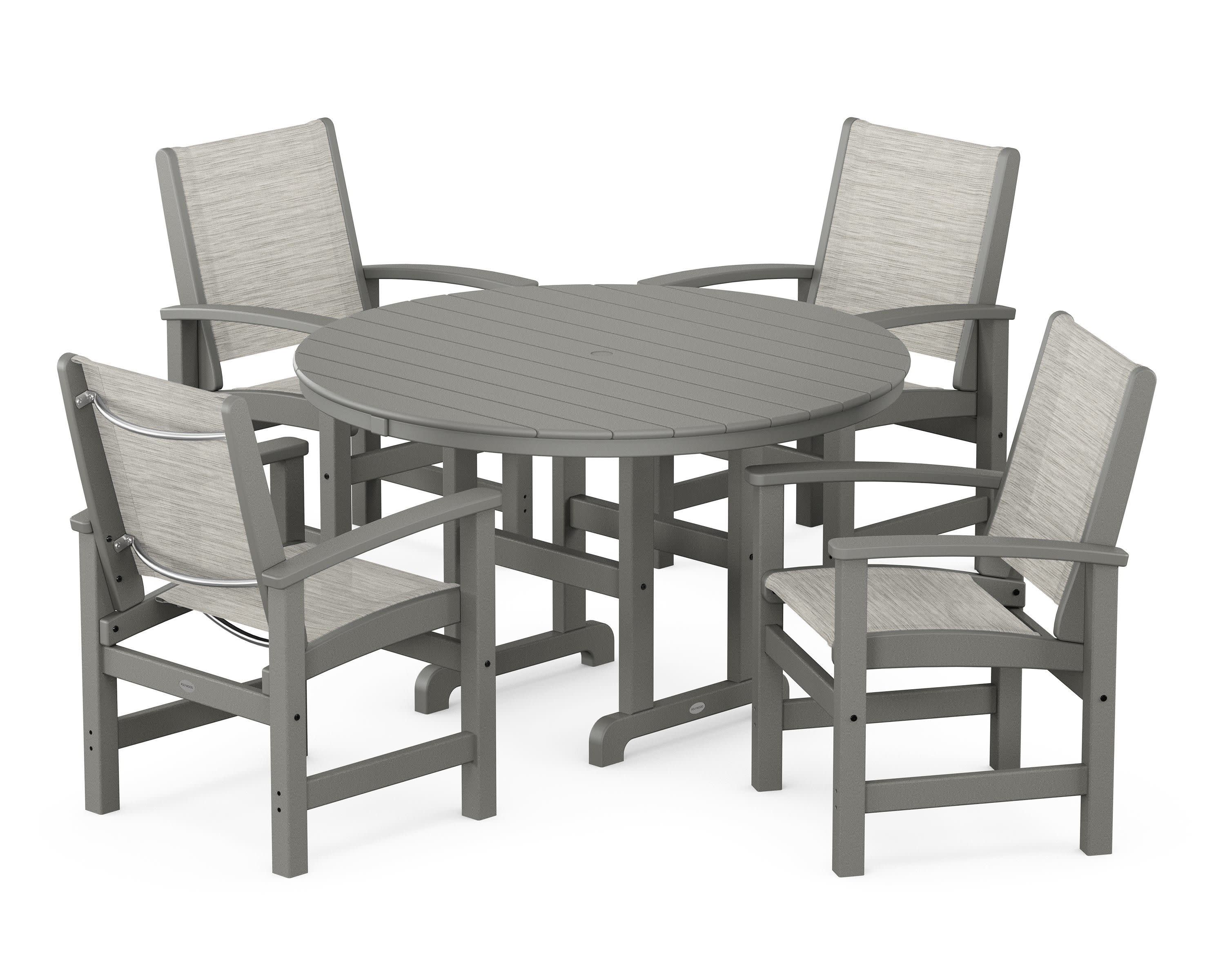 Coastal 5-Piece Round Farmhouse Dining Set in Slate Grey / Birch Sling