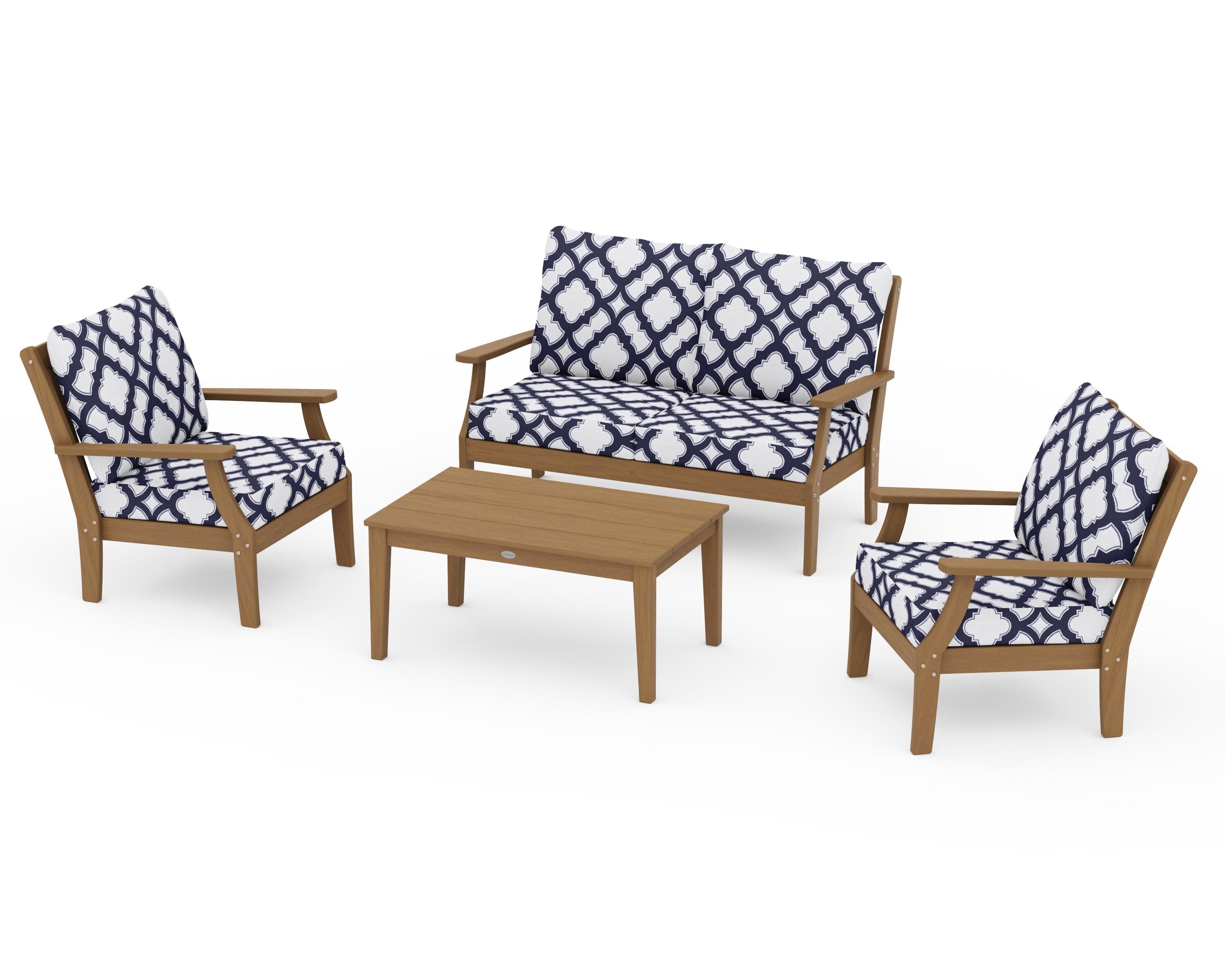 Braxton 4-Piece Deep Seating Chair Set in Natural / Trellis Navy