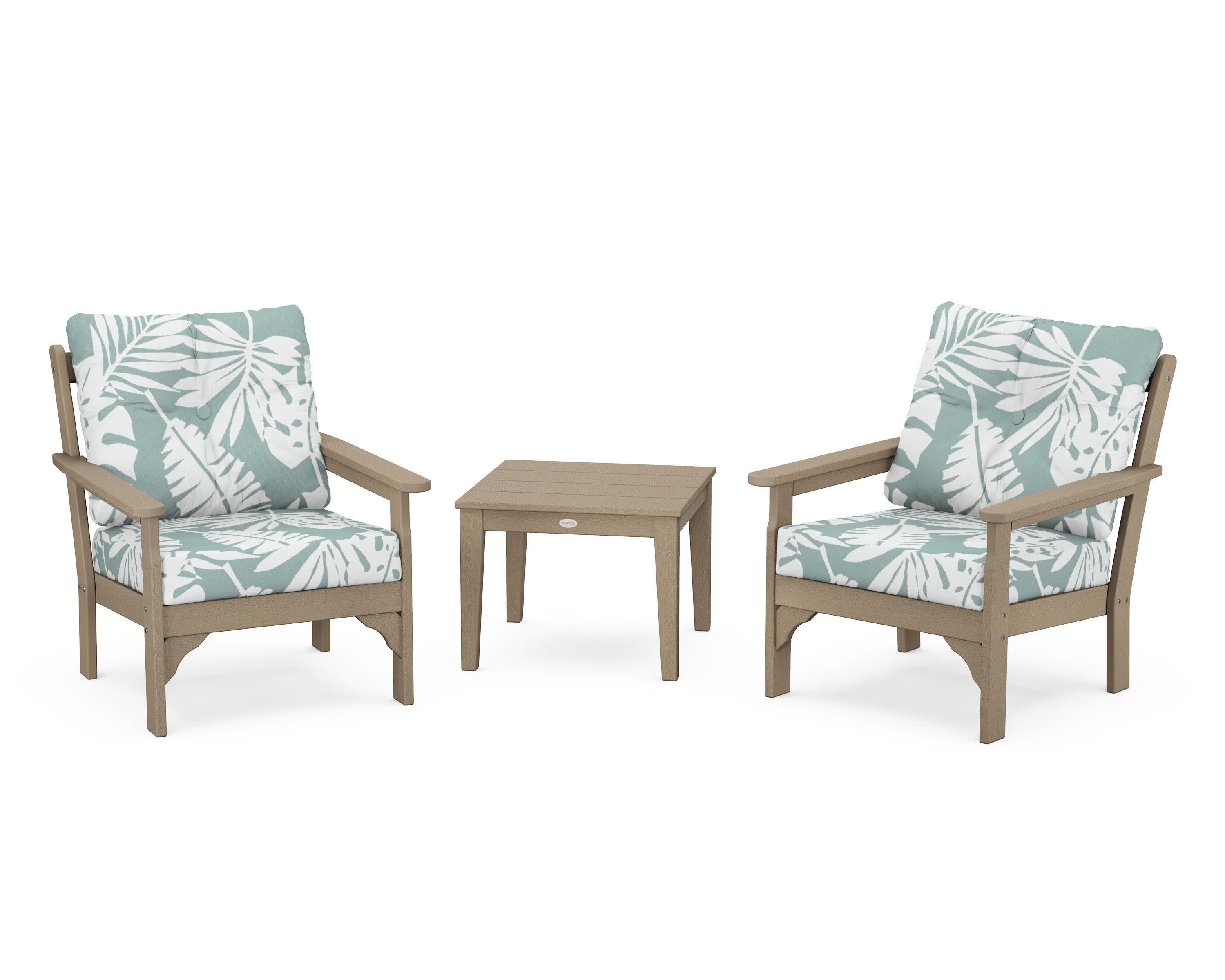 Vineyard 3-Piece Deep Seating Set in Vintage Sahara / Leaf Glacier Spa