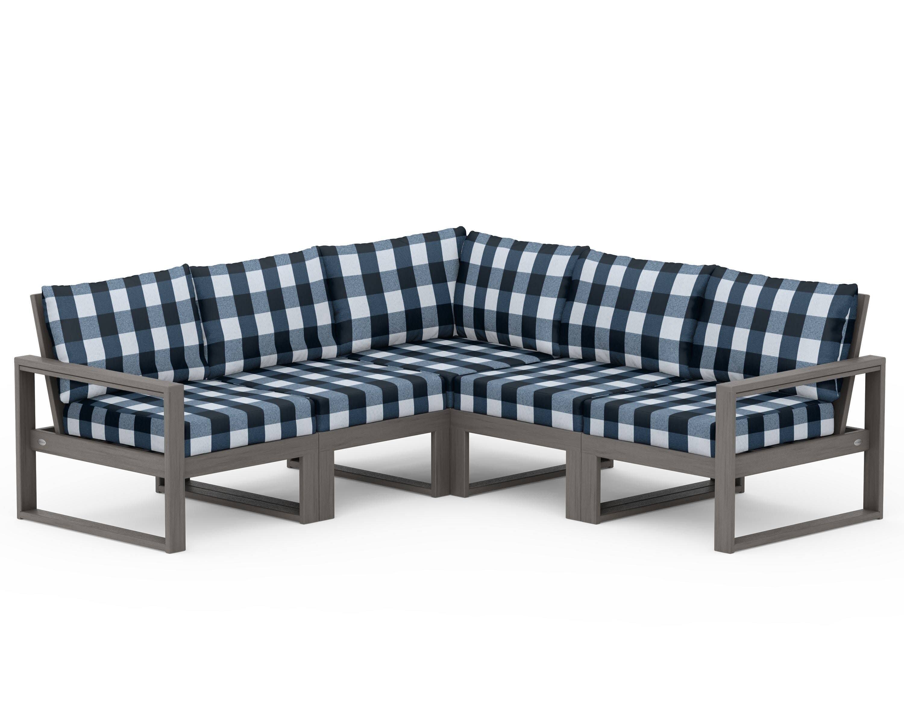 EDGE 5-Piece Modular Deep Seating Set in Driftwood / Buffalo Plaid Marine Indigo