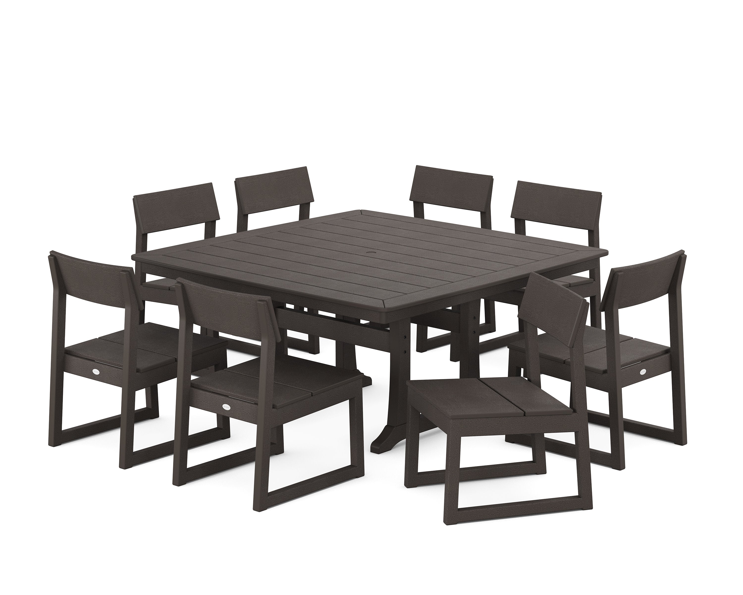 EDGE Side Chair 9-Piece Dining Set with Trestle Legs in Vintage Coffee