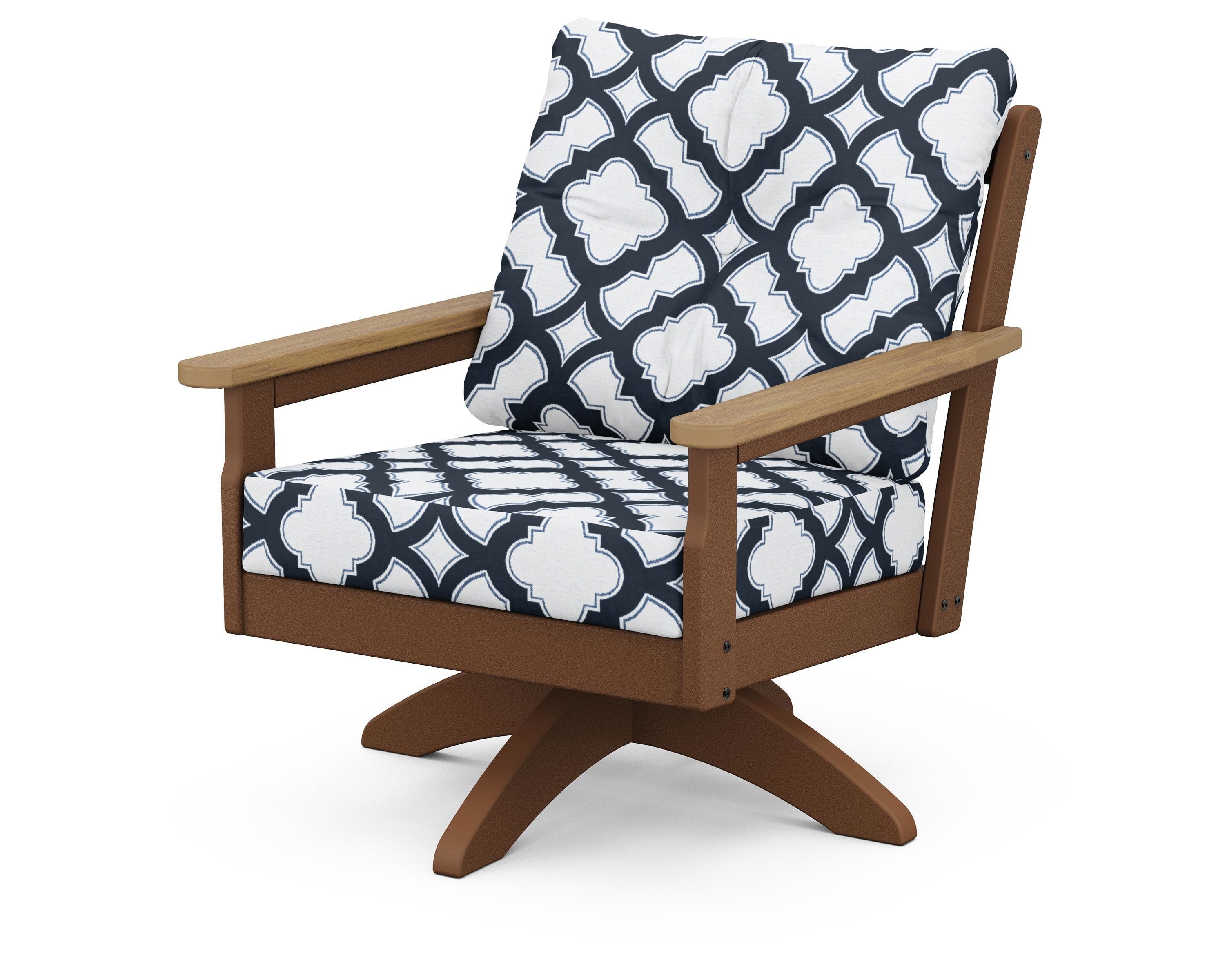 Vineyard Deep Seating Swivel Chair in Teak / Natural / Trellis Marine Indigo