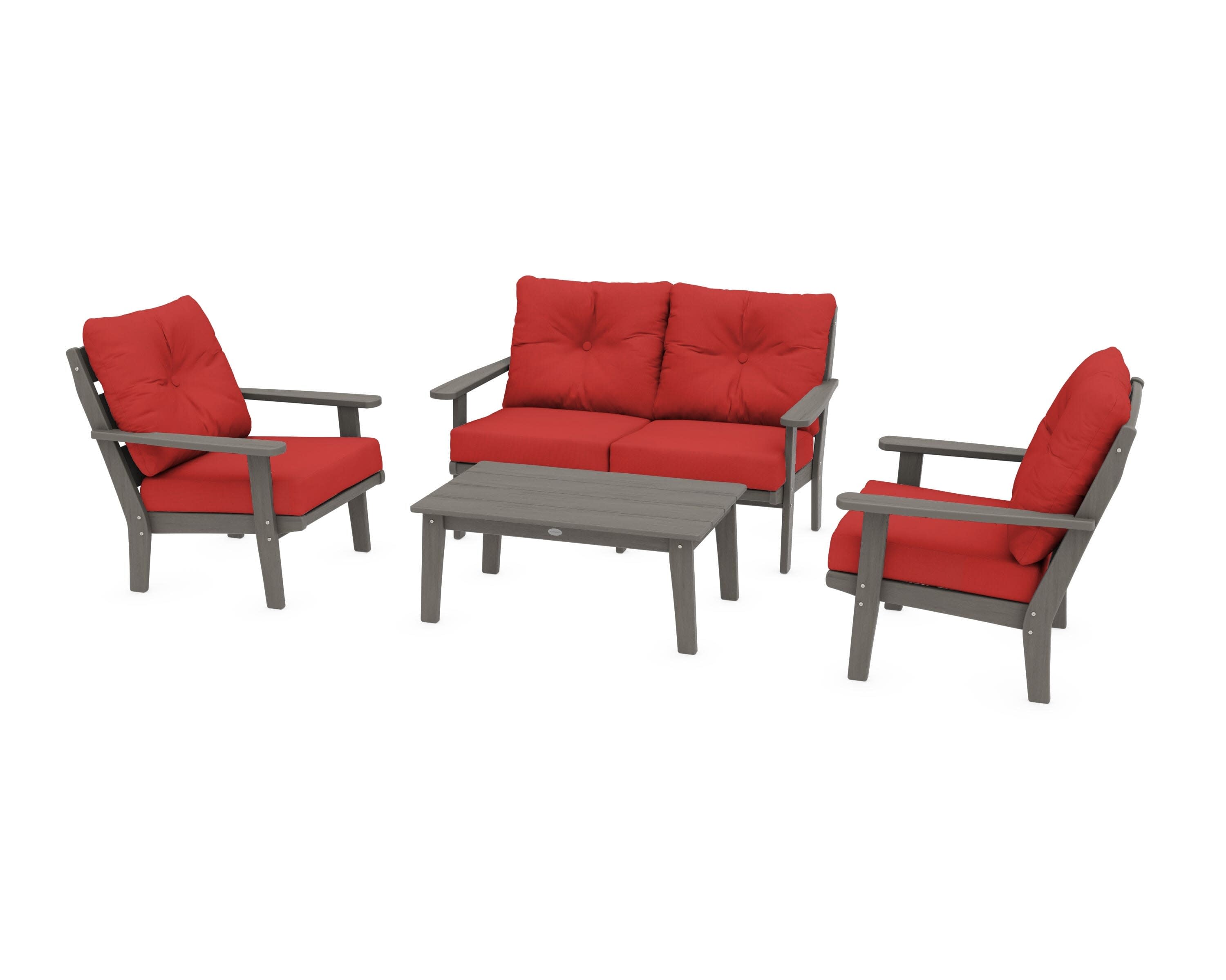 Lakeside 4-Piece Deep Seating Set in Driftwood / Crimson Linen