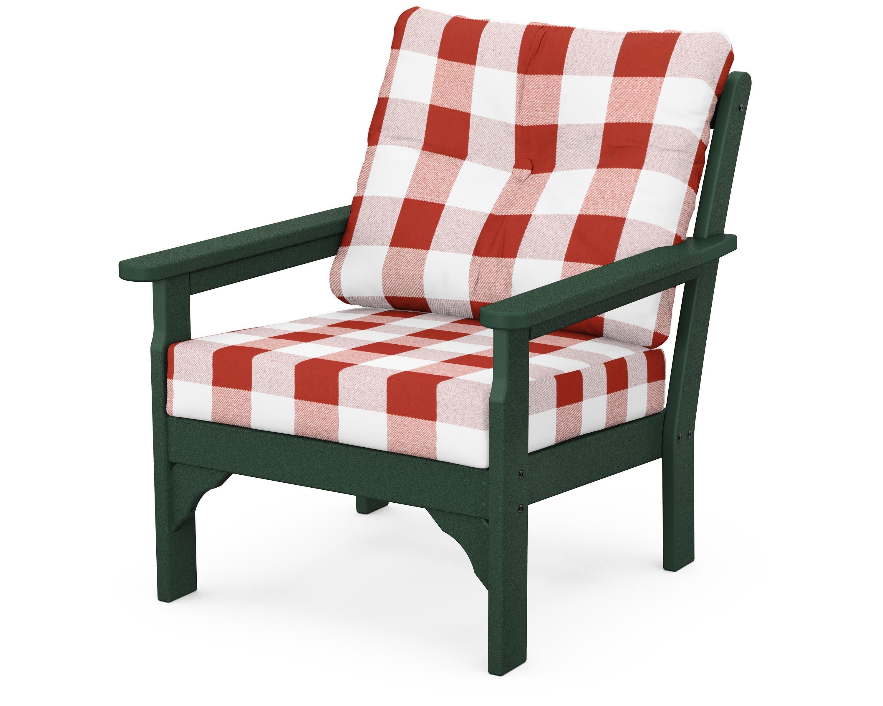 Vineyard Deep Seating Chair in Green / Buffalo Plaid Crimson
