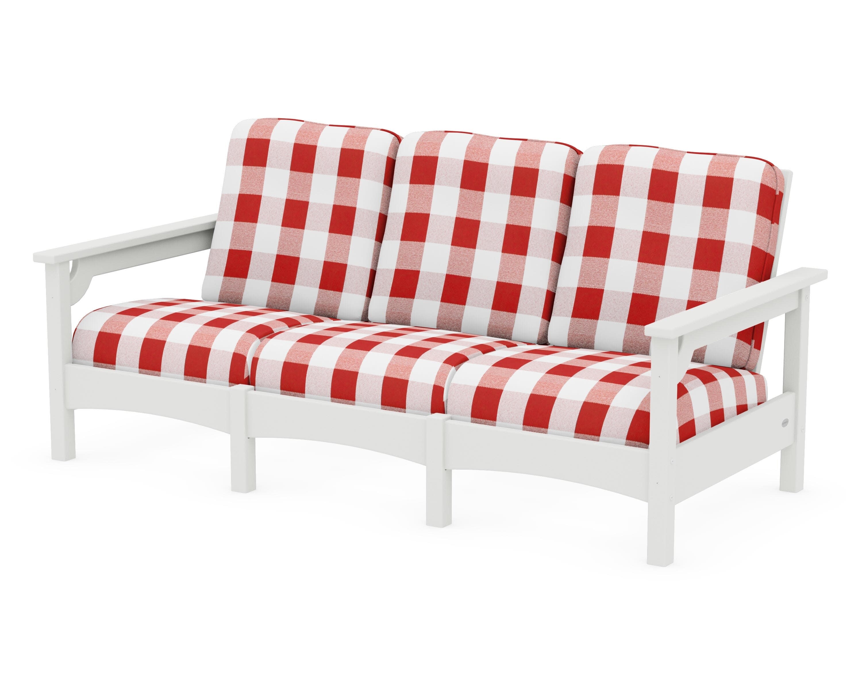 Club Sofa in Vintage White / Buffalo Plaid Crimson