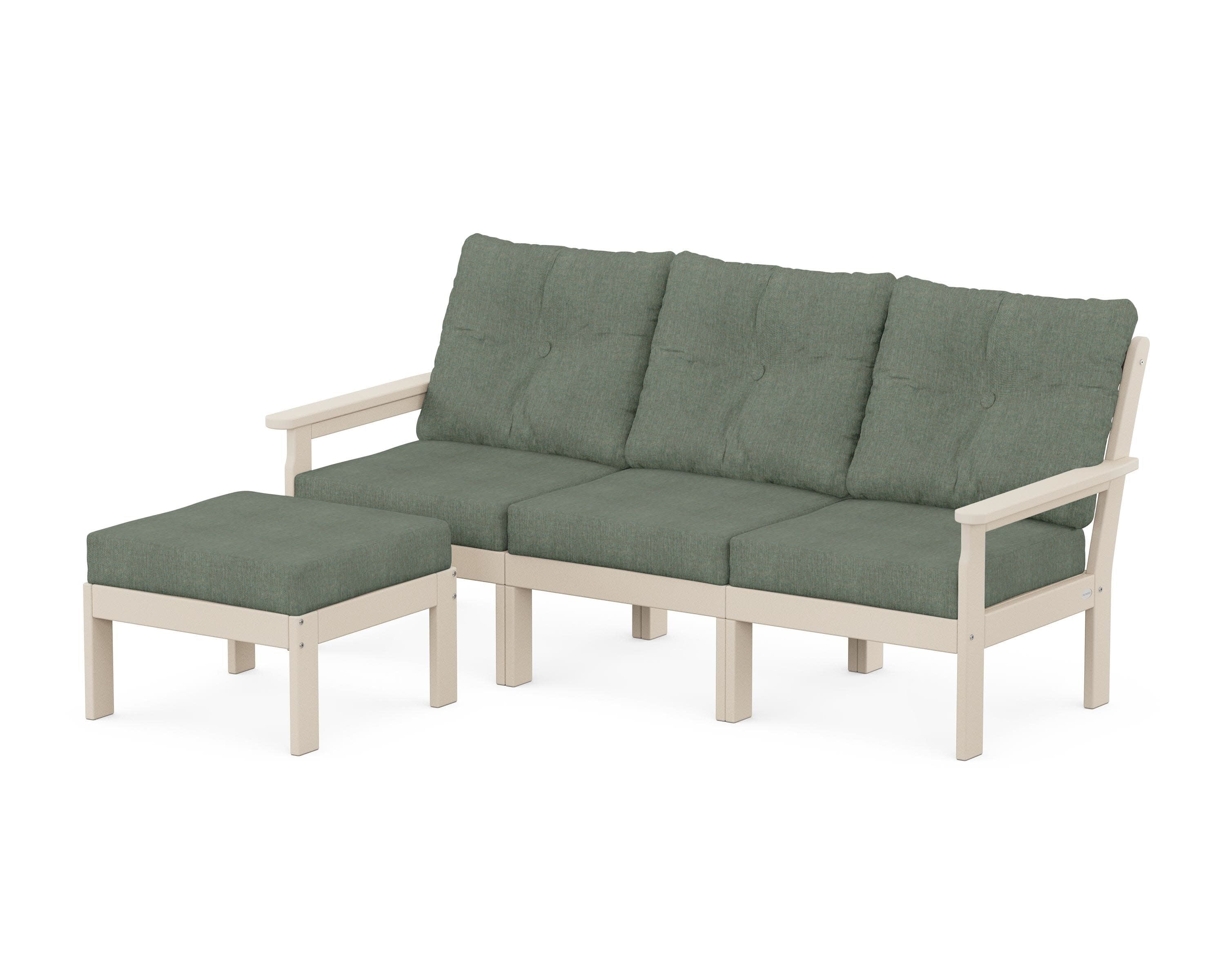 Vineyard 4-Piece Sectional with Ottoman in Sand / Cast Sage