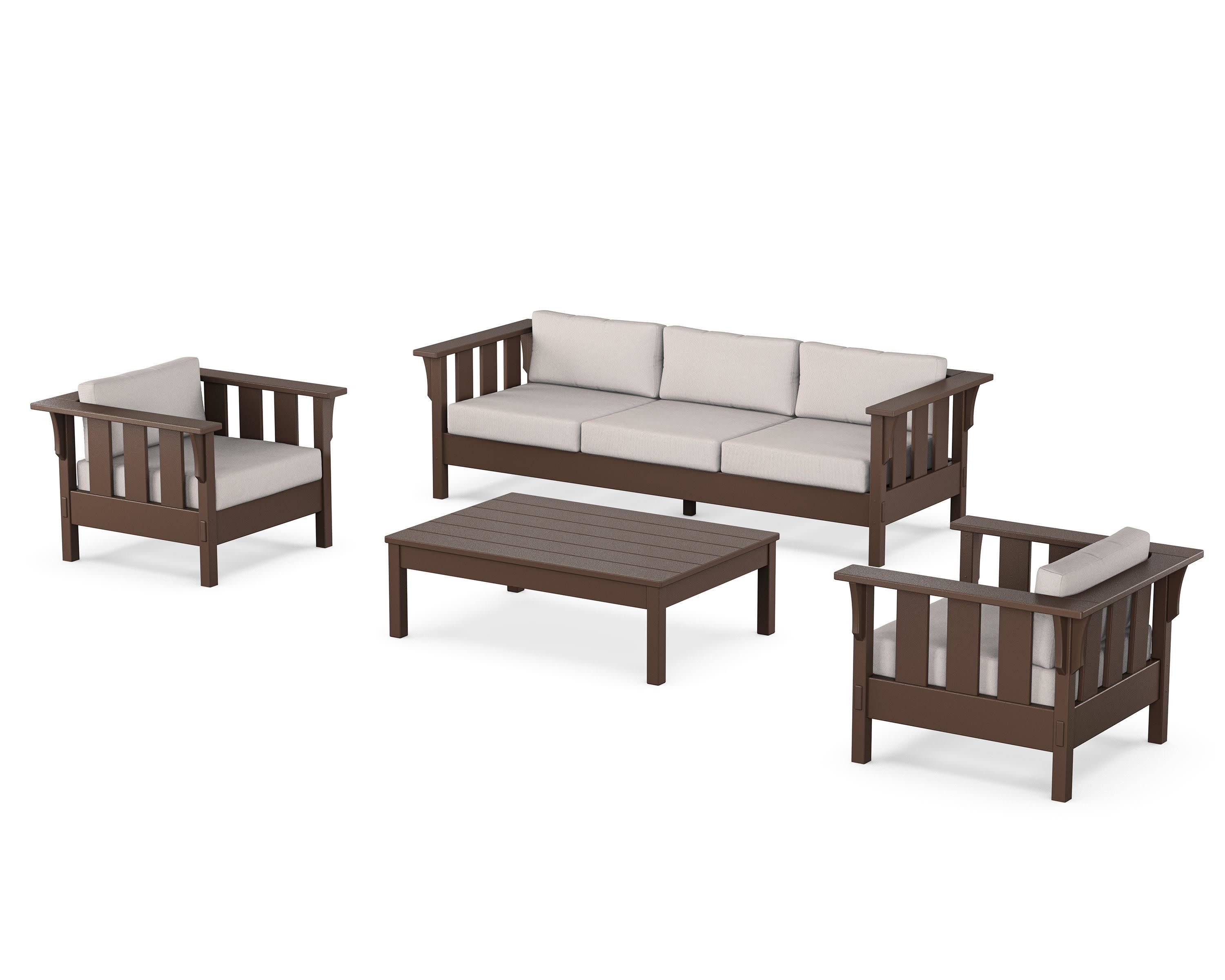 Acadia 4-Piece Deep Seating Set with Sofa in Mahogany / Dune Burlap