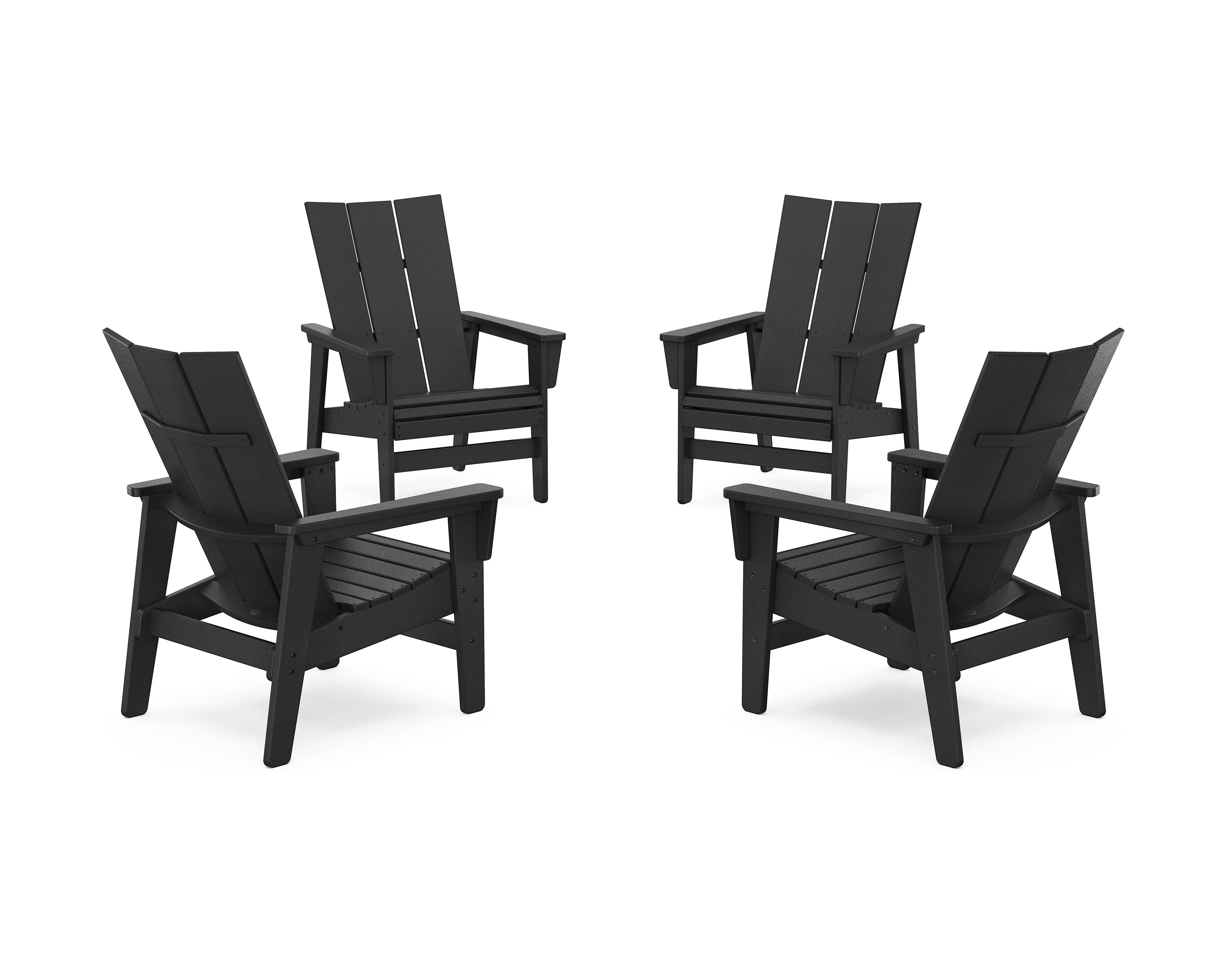 4-Piece Modern Grand Upright Adirondack Chair Conversation Set in Black