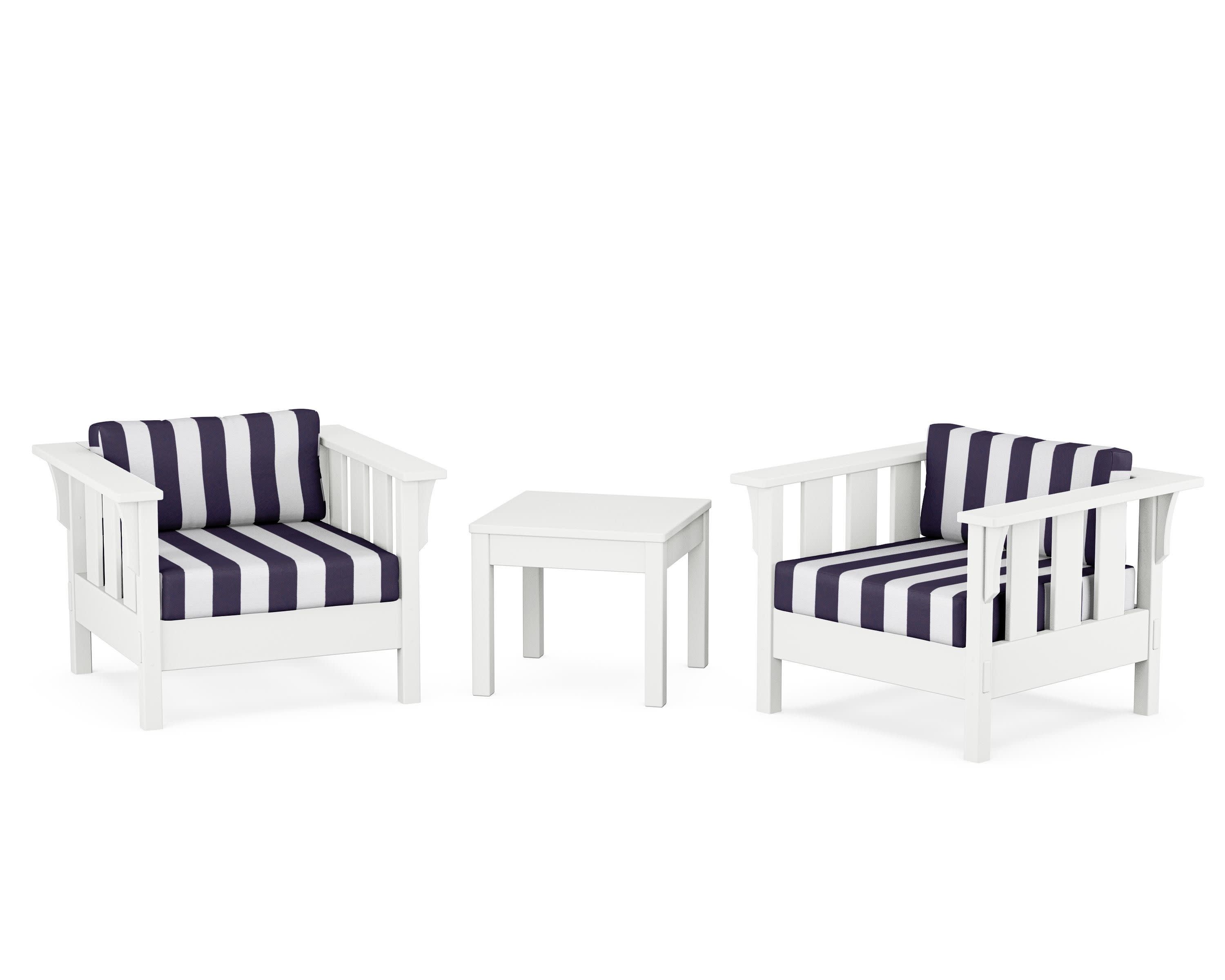 Acadia 3-Piece Deep Seating Set in White / Cabana Stripe Navy