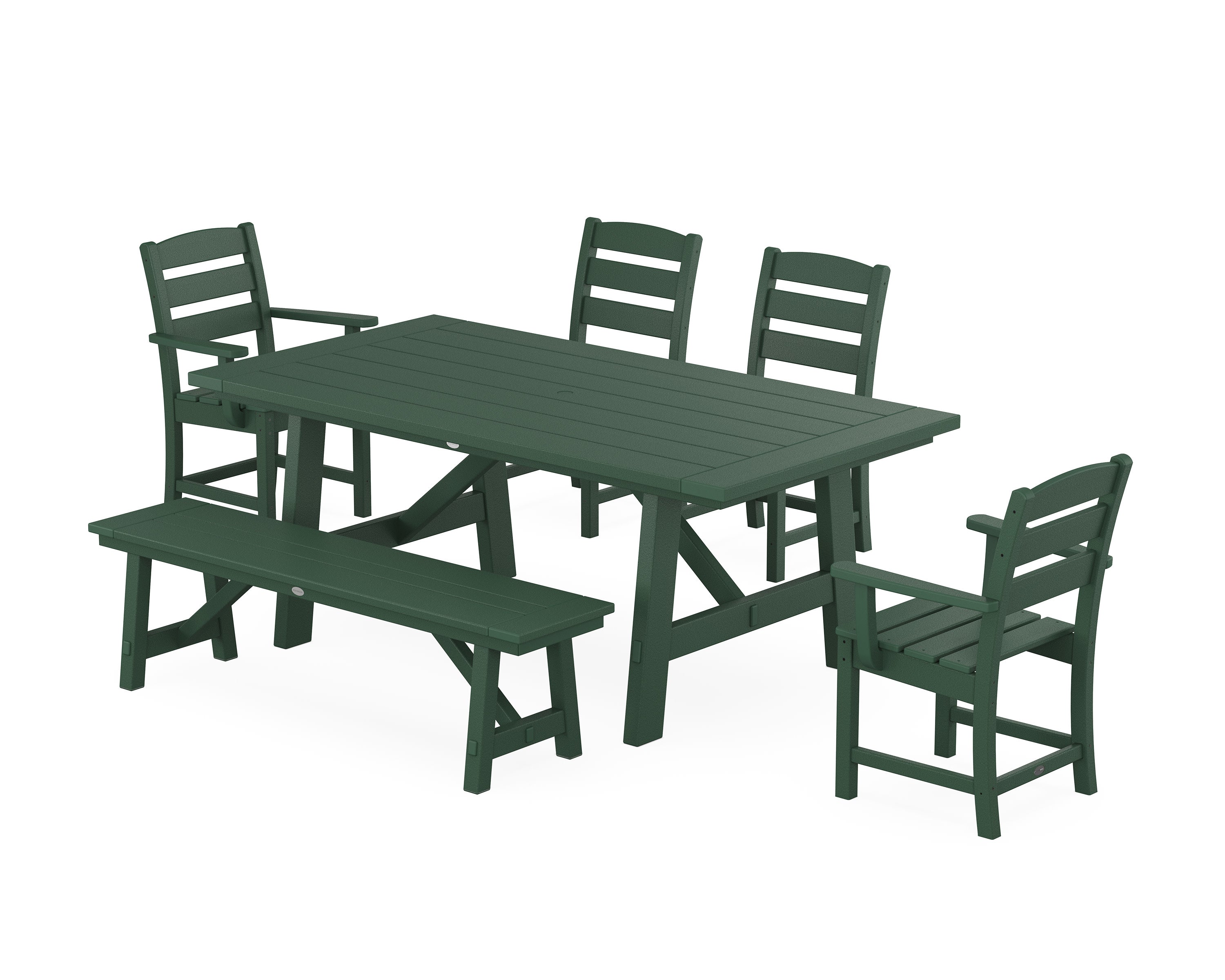 Lakeside 6-Piece Rustic Farmhouse Dining Set With Bench in Green