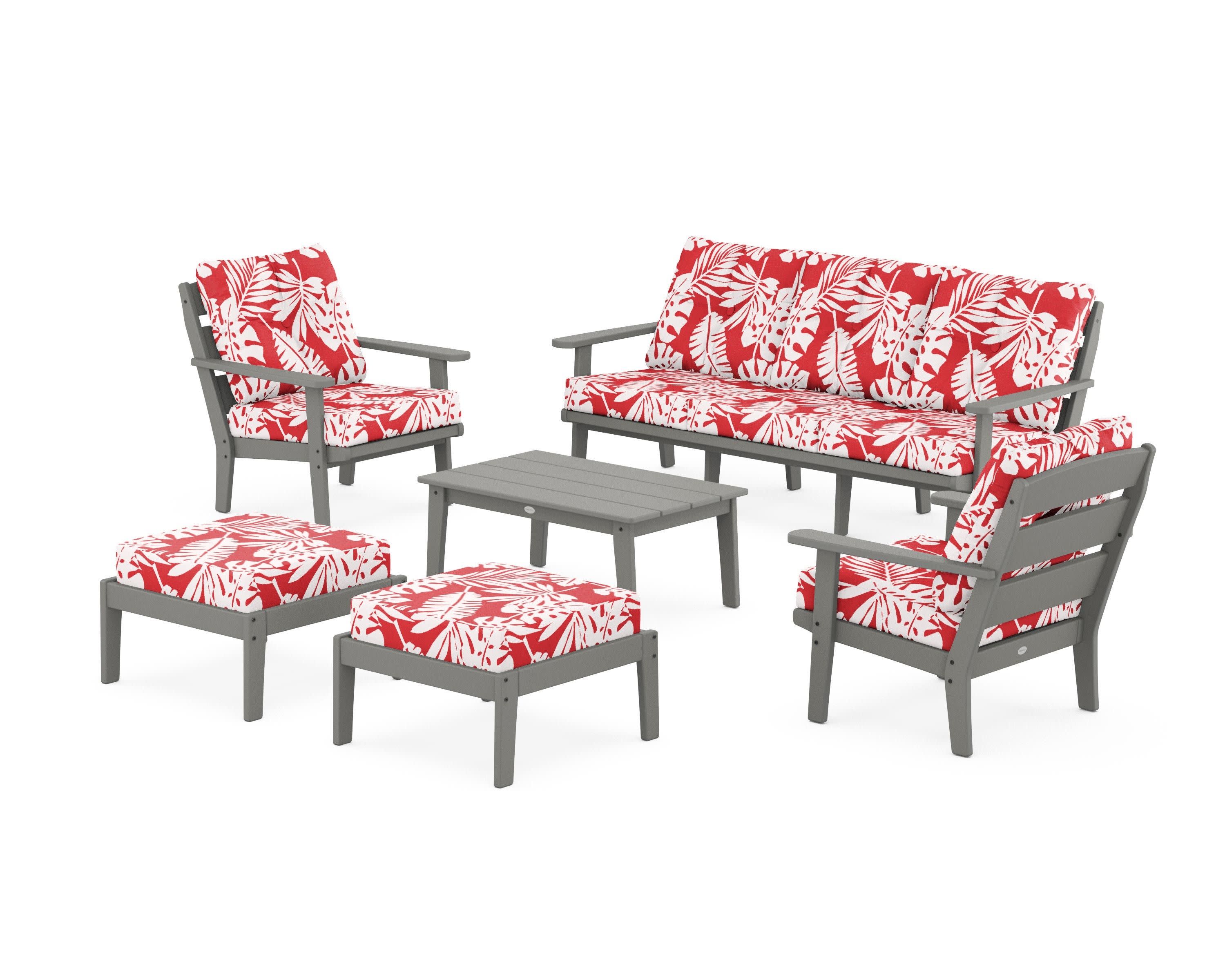 Lakeside 6-Piece Lounge Sofa Set in Slate Grey / Leaf Crimson