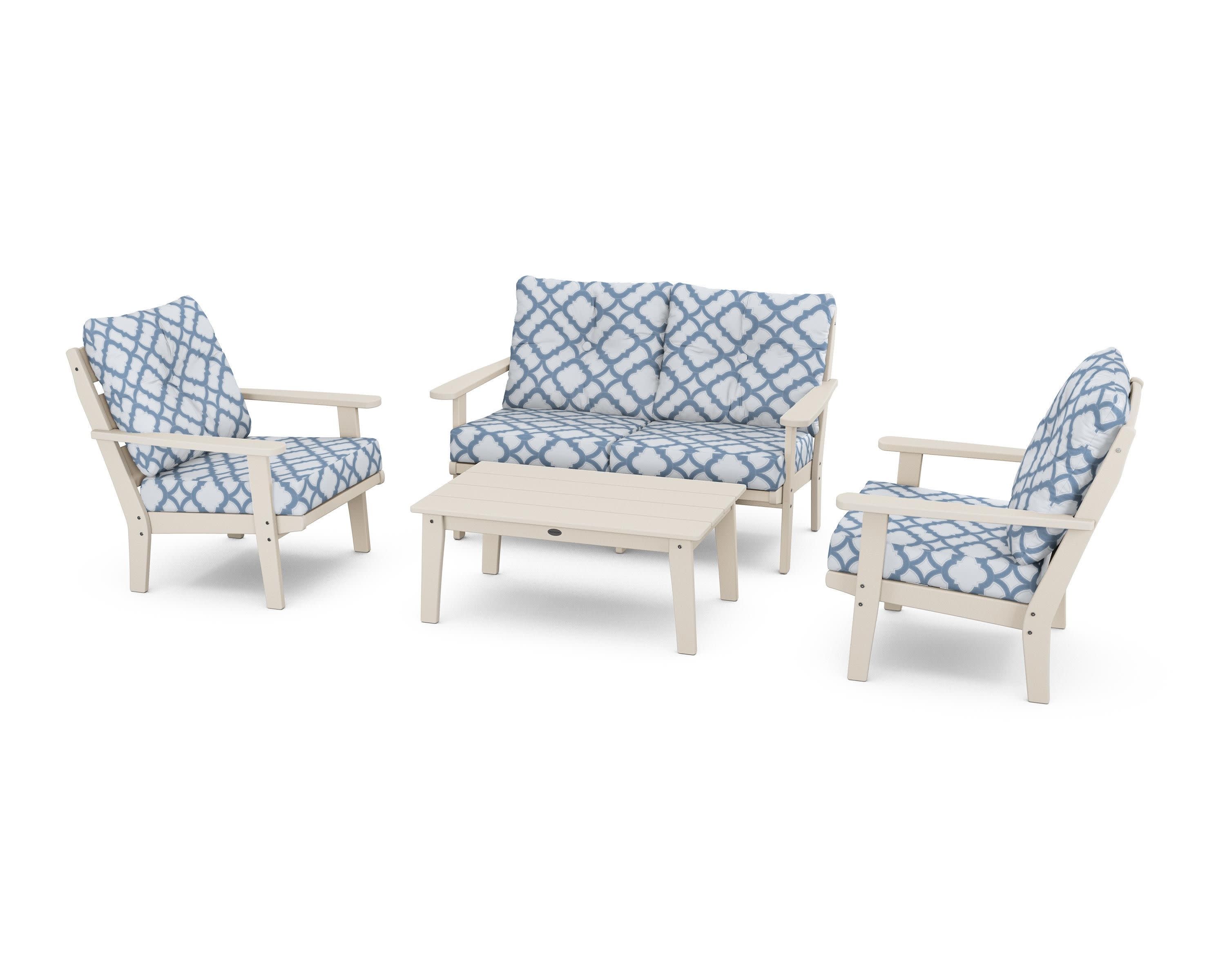 Lakeside 4-Piece Deep Seating Set in Sand / Trellis Sky Blue