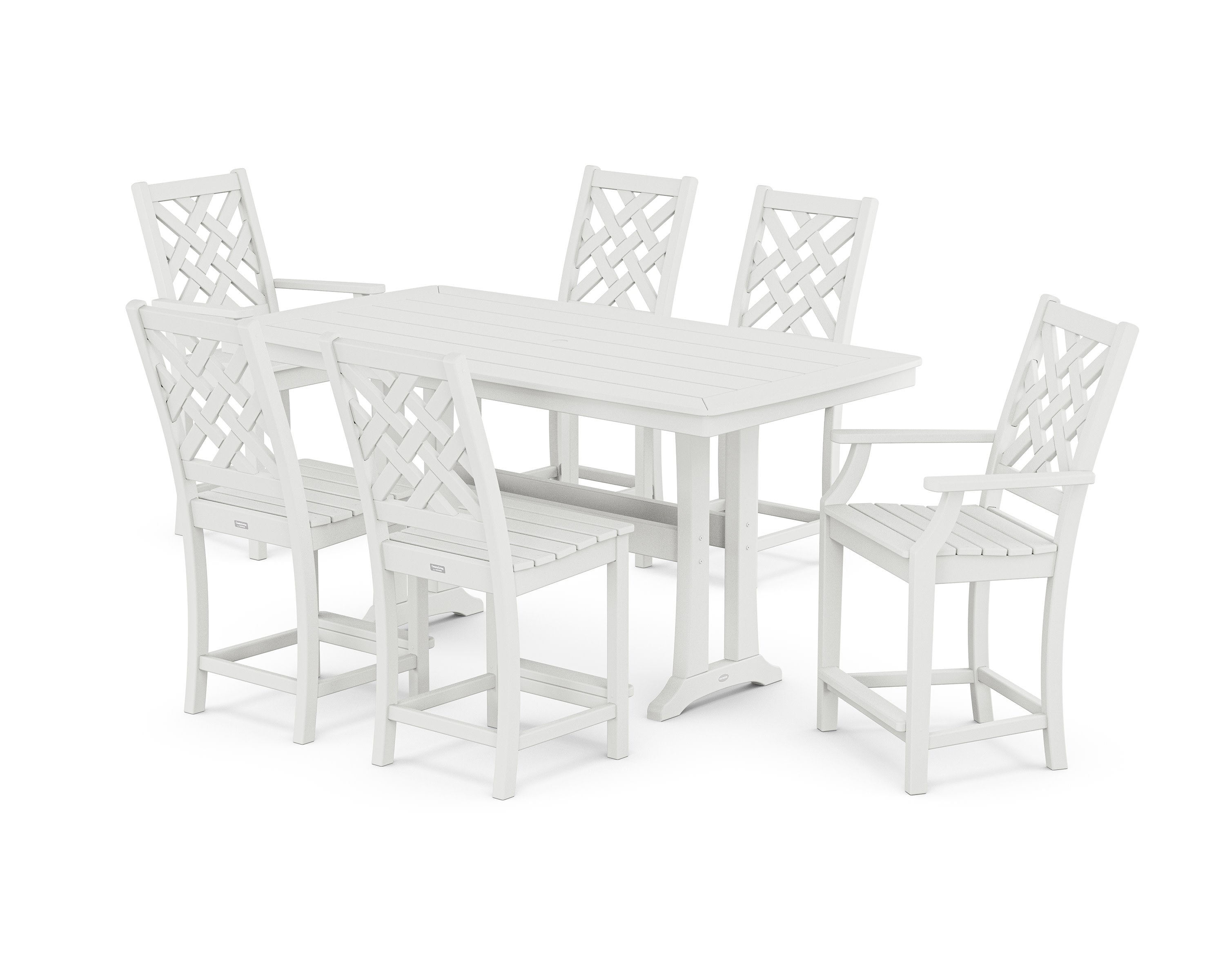Wovendale 7-Piece Counter Set with Trestle Legs in White