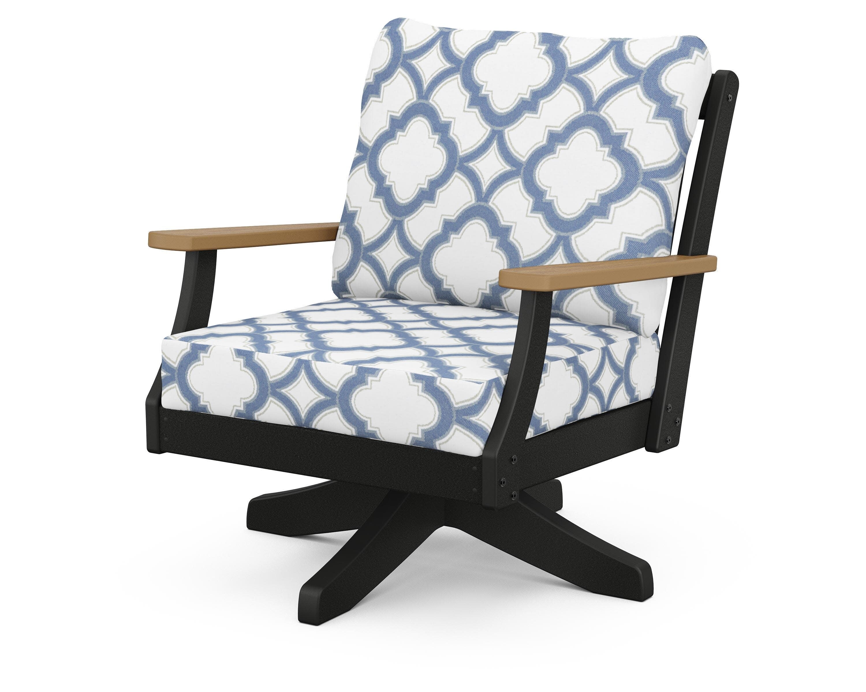 Braxton Deep Seating Swivel Chair in Black / Natural / Trellis Sky Blue