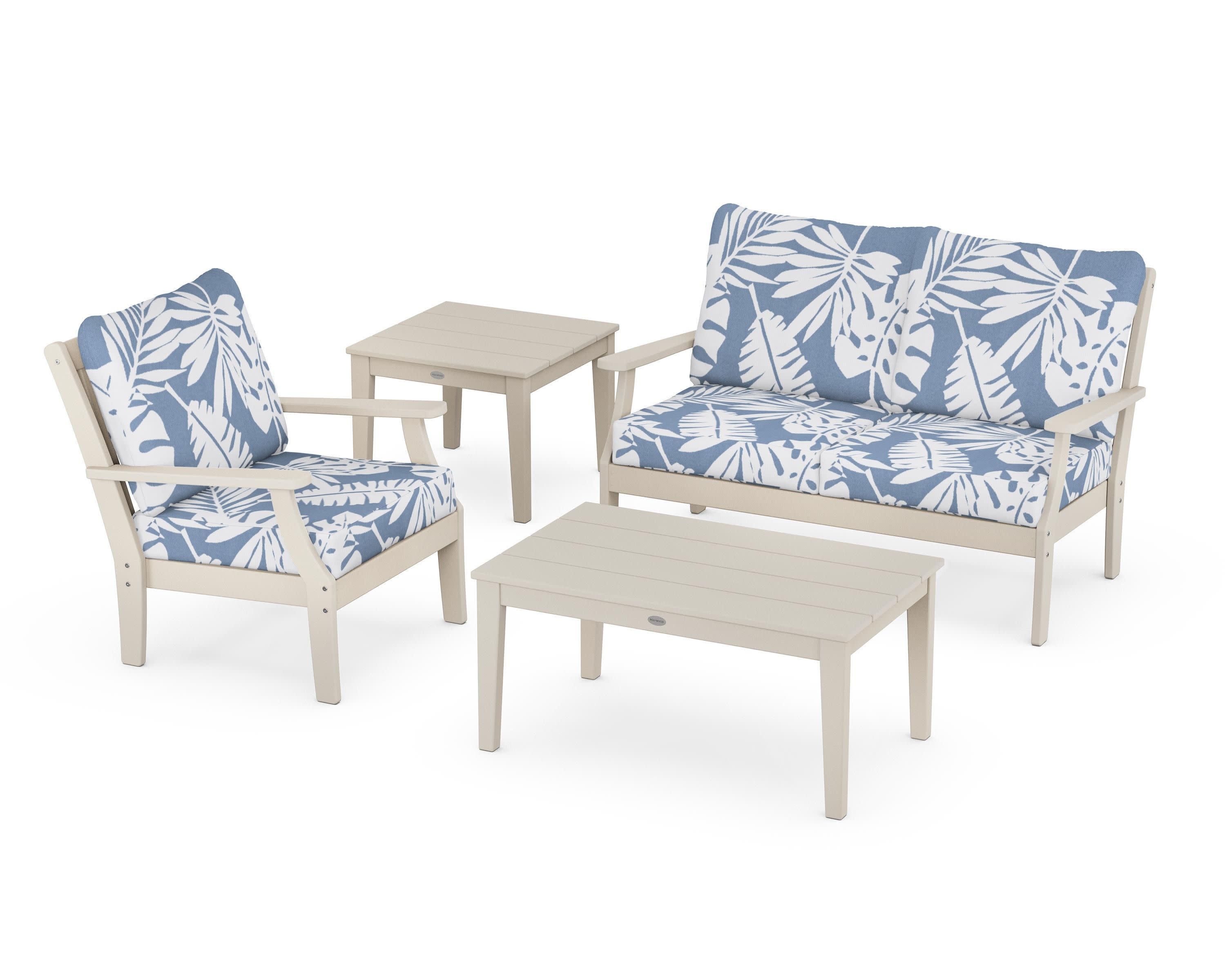 Braxton 4-Piece Deep Seating Set in Sand / Leaf Sky Blue