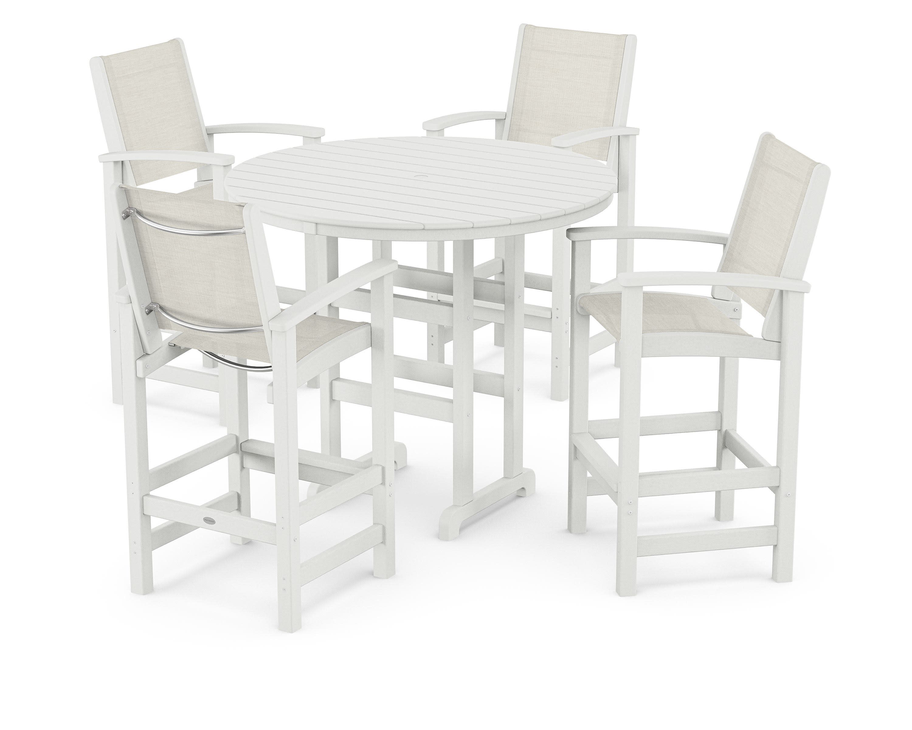 Coastal 5-Piece Nautical Trestle Bar Set in Vintage White / Parchment Sling