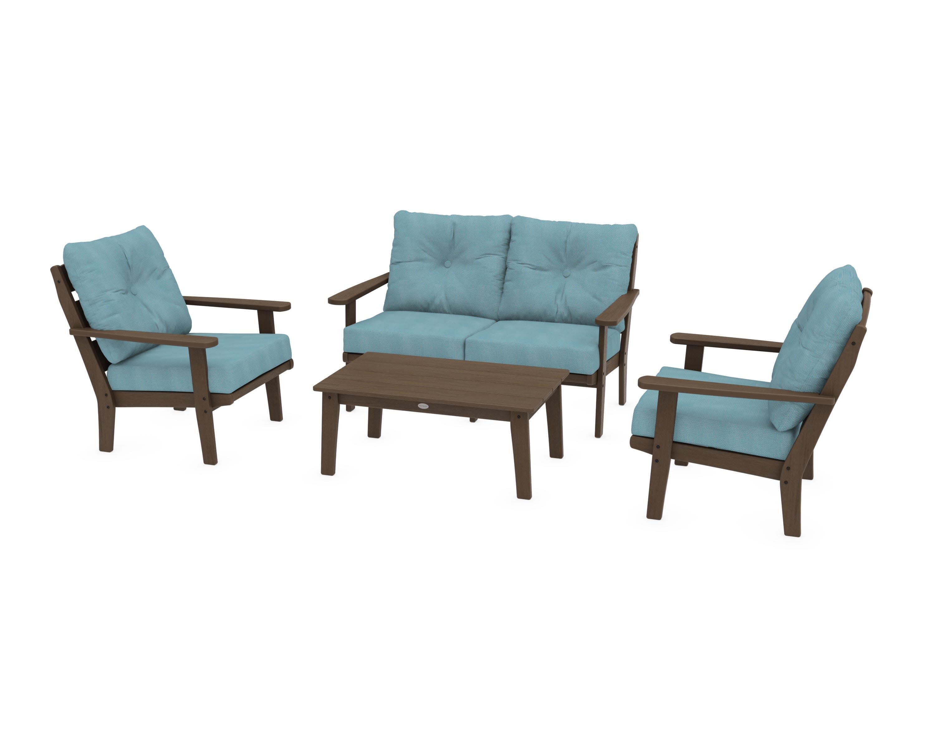 Lakeside 4-Piece Deep Seating Set in Kona / Lattice Sky Blue