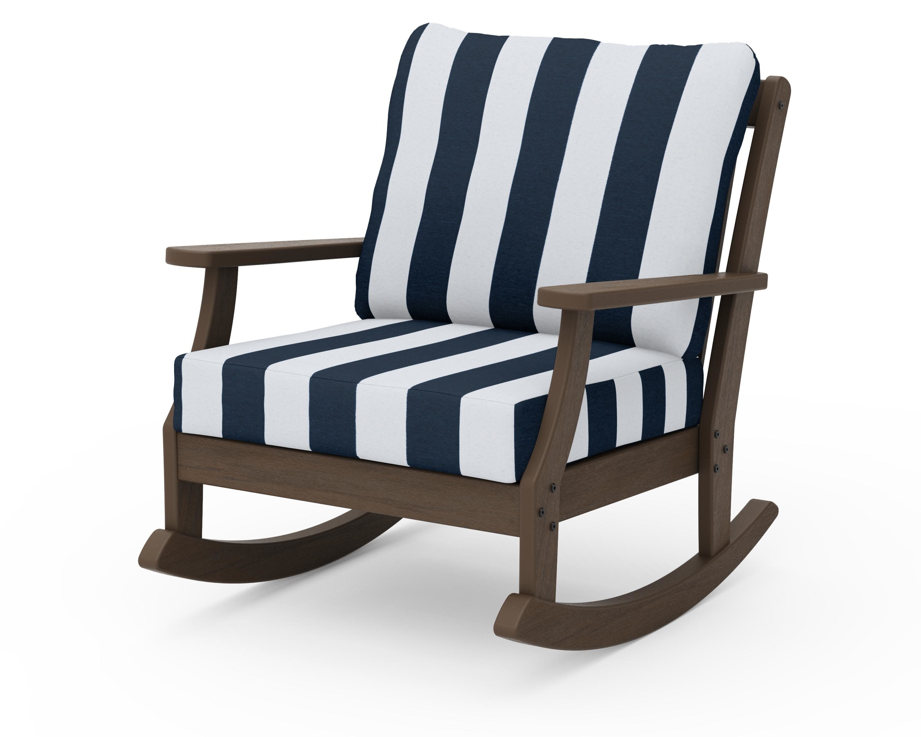 Braxton Deep Seating Rocking Chair in Kona / Cabana Stripe Marine Indigo