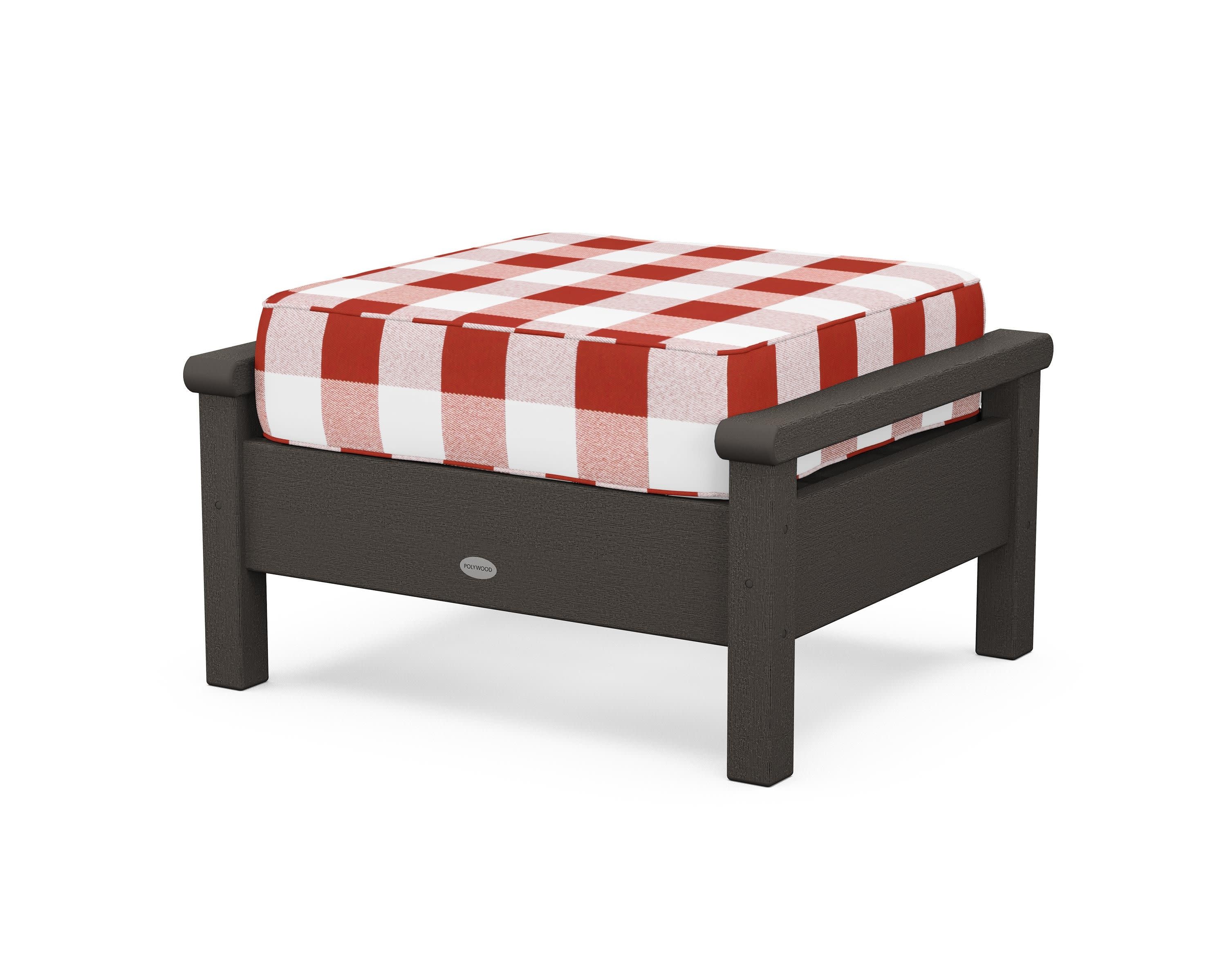 Harbour Deep Seating Ottoman in Vintage Coffee / Buffalo Plaid Crimson