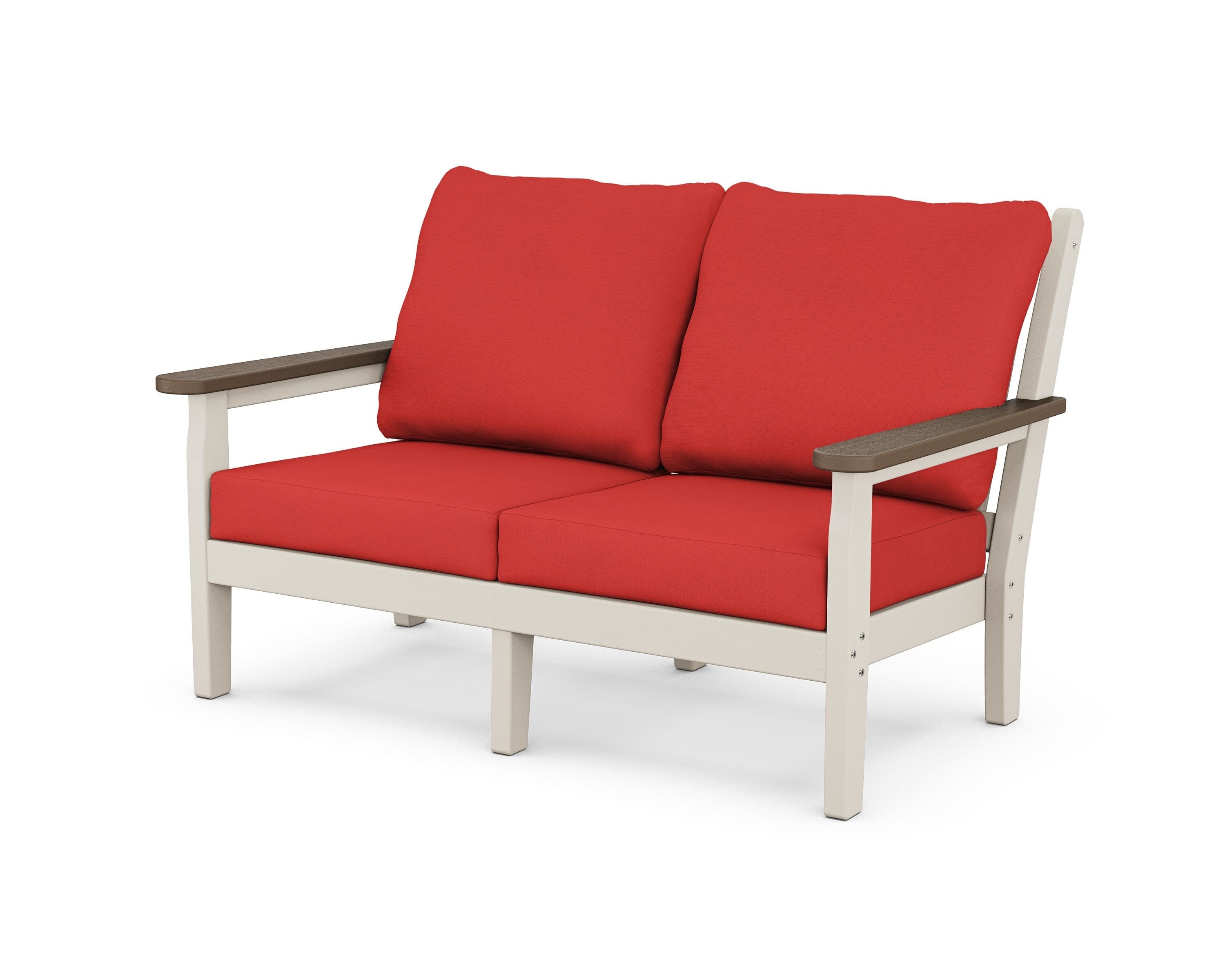 Chippendale Deep Seating Loveseat in Sand / Kona / Crimson Linen