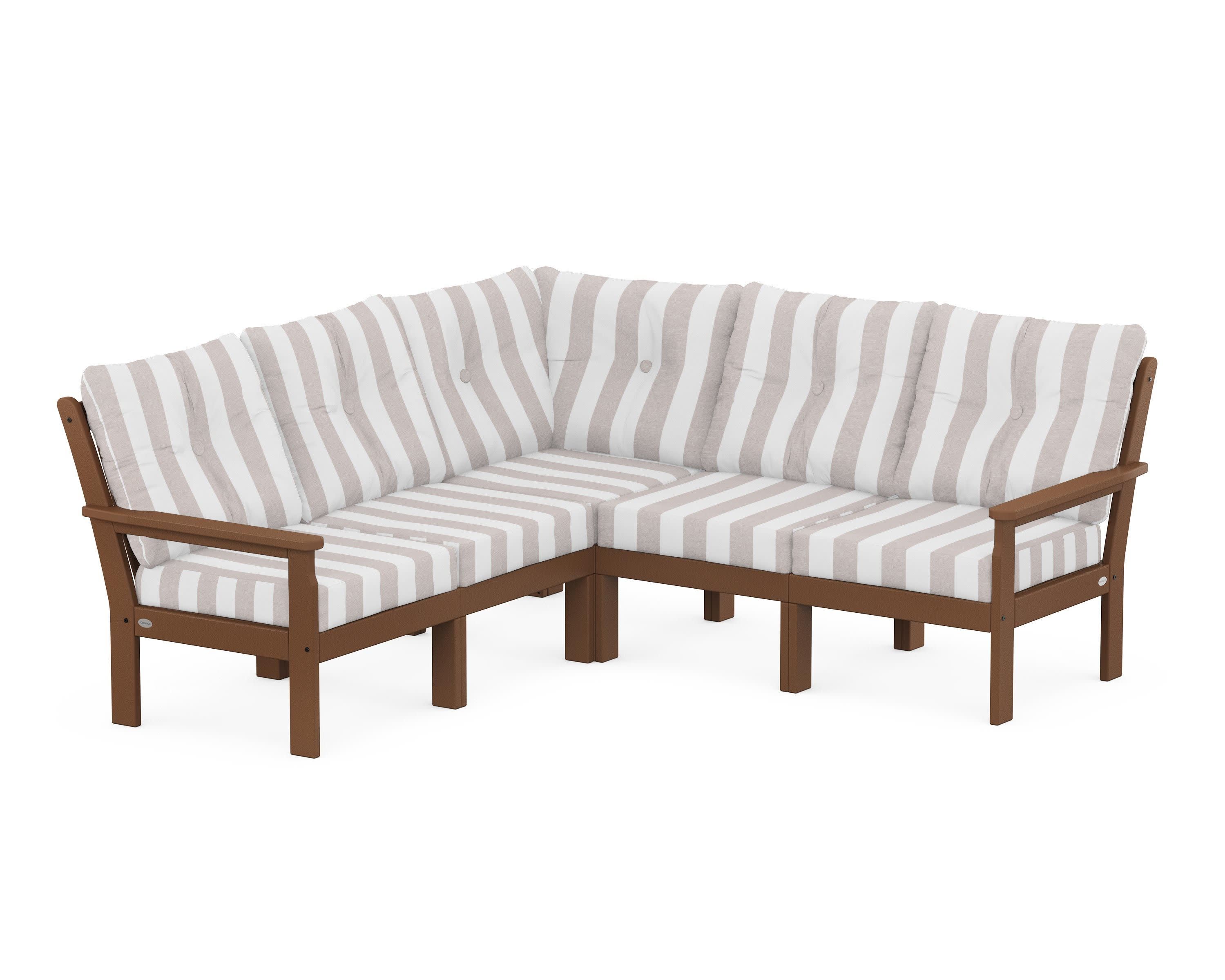 Vineyard 5-Piece Sectional in Teak / Cabana Stripe Dune Burlap
