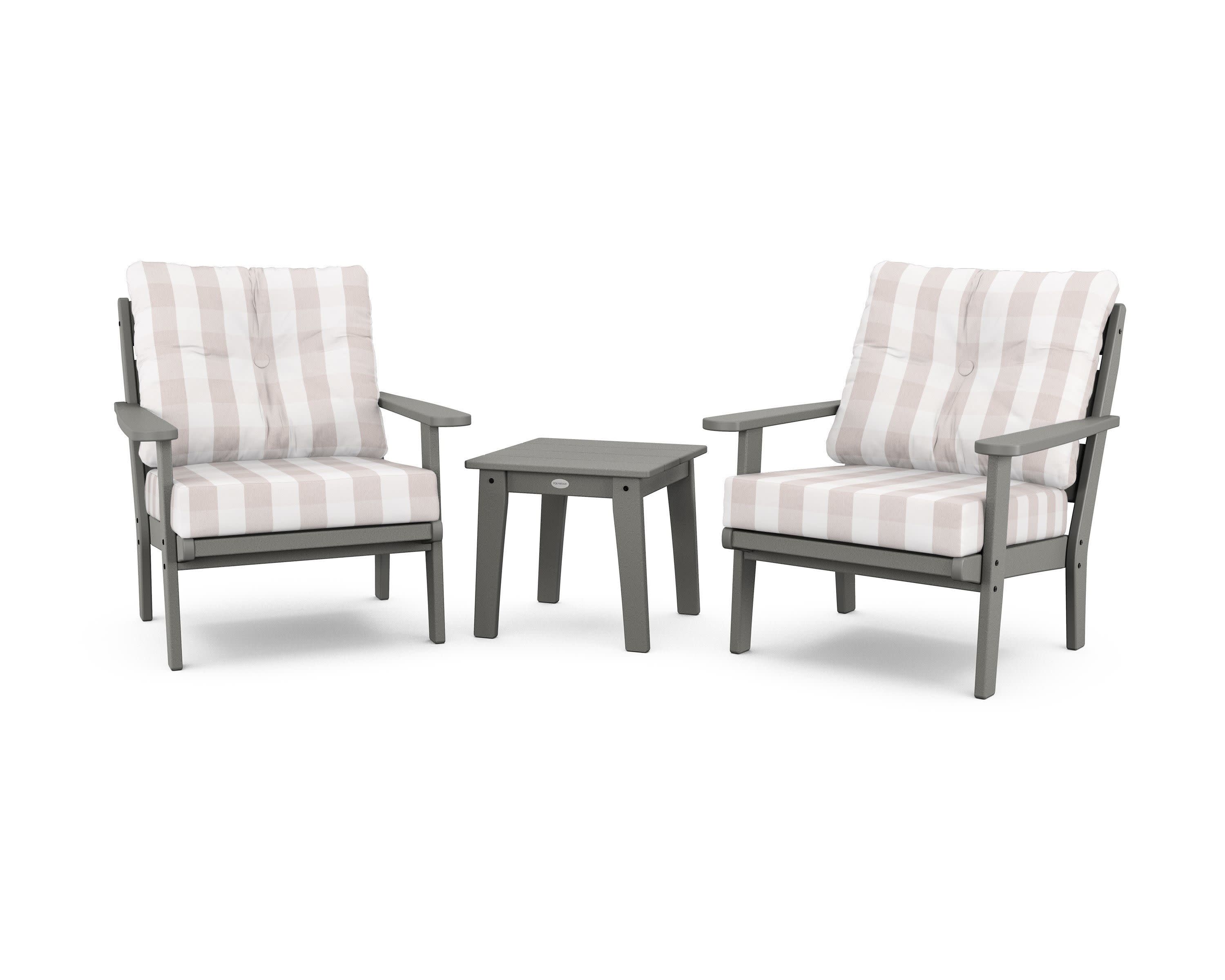 Lakeside 3-Piece Deep Seating Chair Set in Slate Grey / Buffalo Plaid Dune Burlap