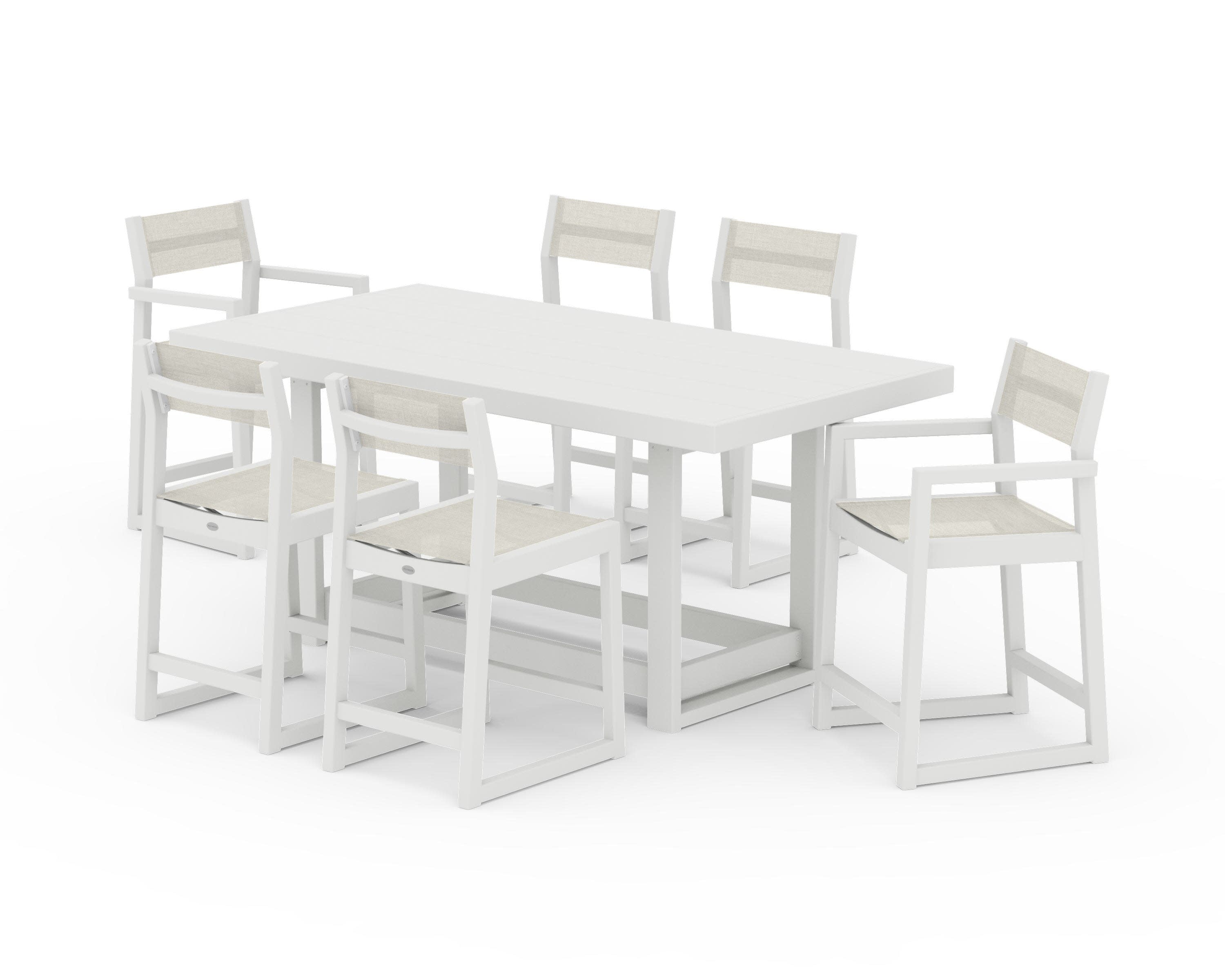 EDGE Sling 7-Piece Counter Table Set in Vintage White / Parchment Sling
