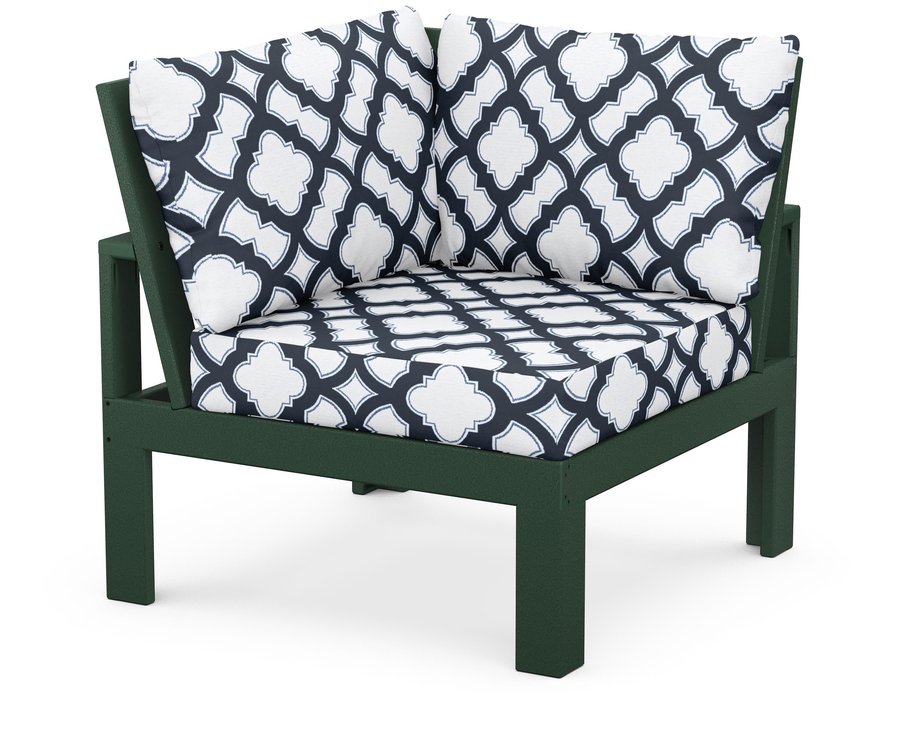 Modular Corner Chair in Green / Trellis Marine Indigo
