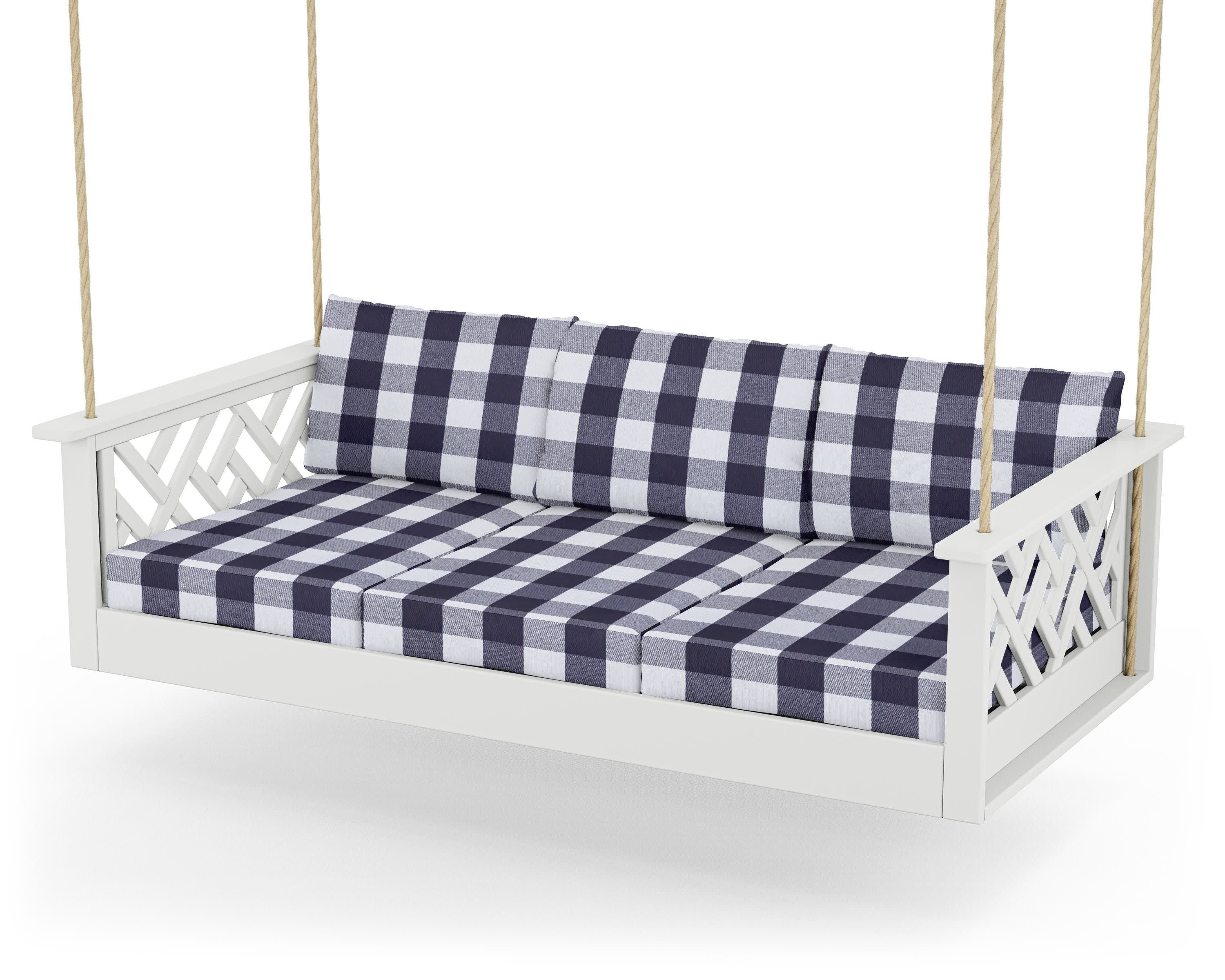 Chippendale Daybed Swing in White / Buffalo Plaid Navy