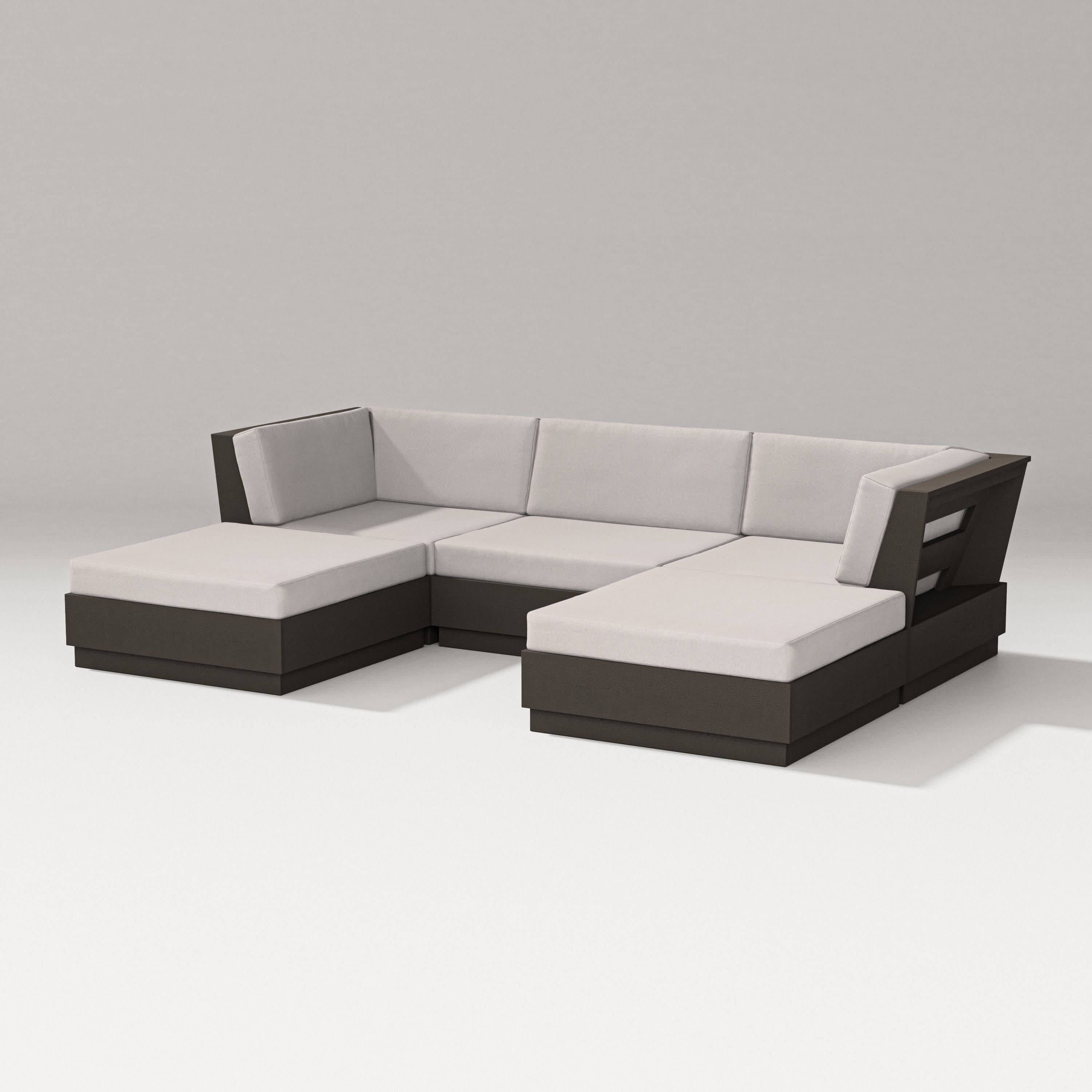 Elevate Double Chaise Sectional in Vintage Coffee / Dune Burlap