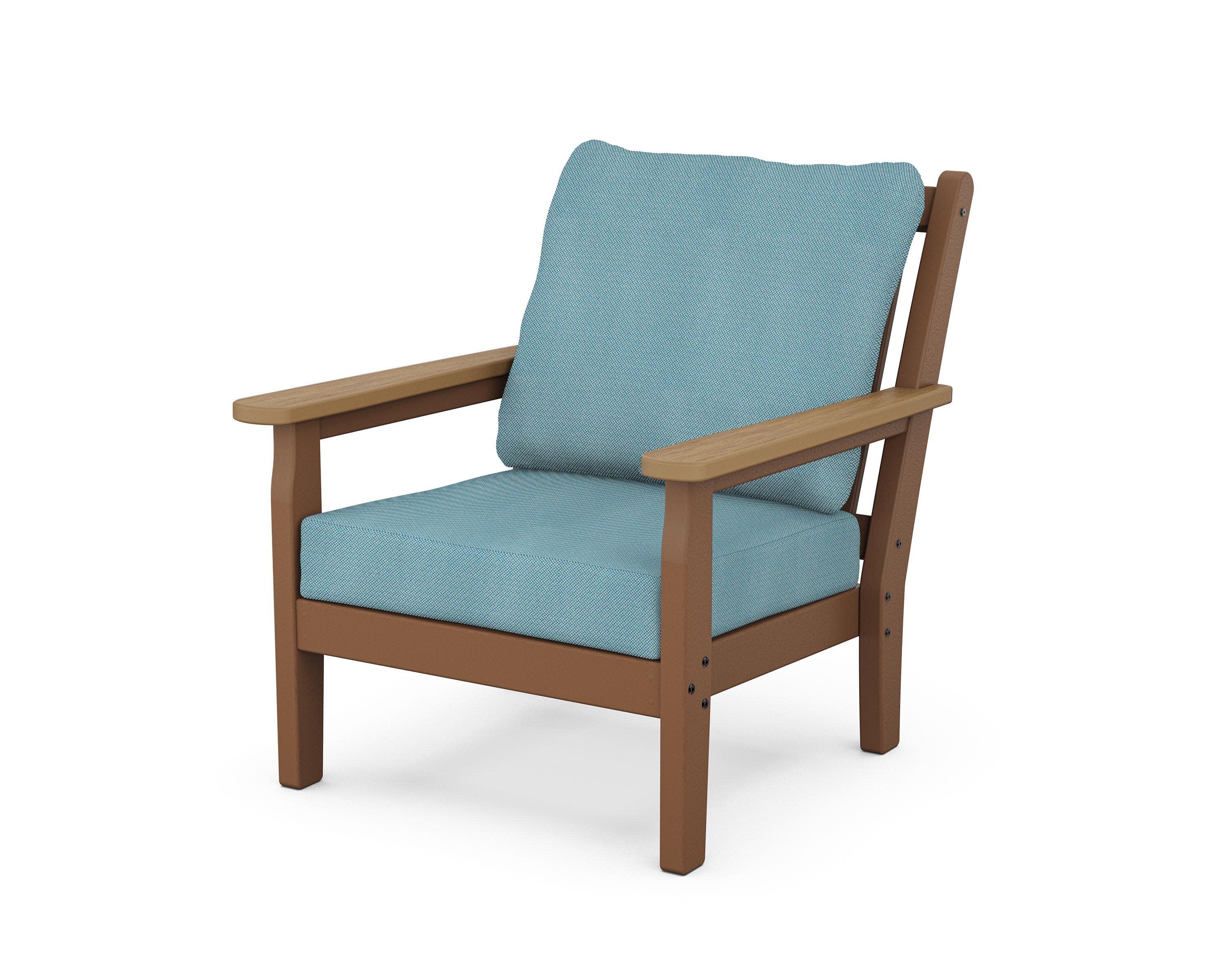 Chippendale Deep Seating Chair in Teak / Natural / Lattice Sky Blue