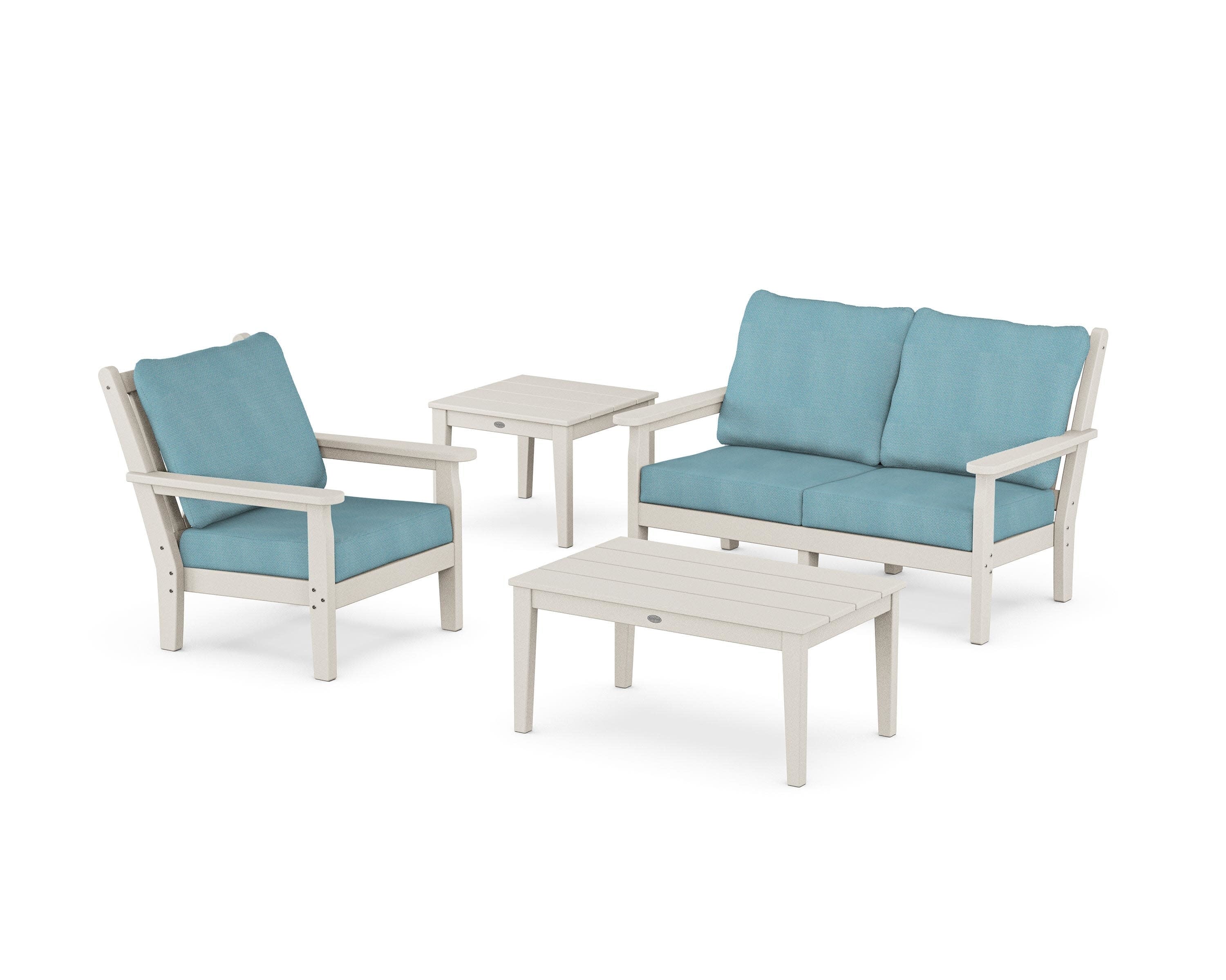 Chippendale 4-Piece Deep Seating Set in Sand / Lattice Sky Blue