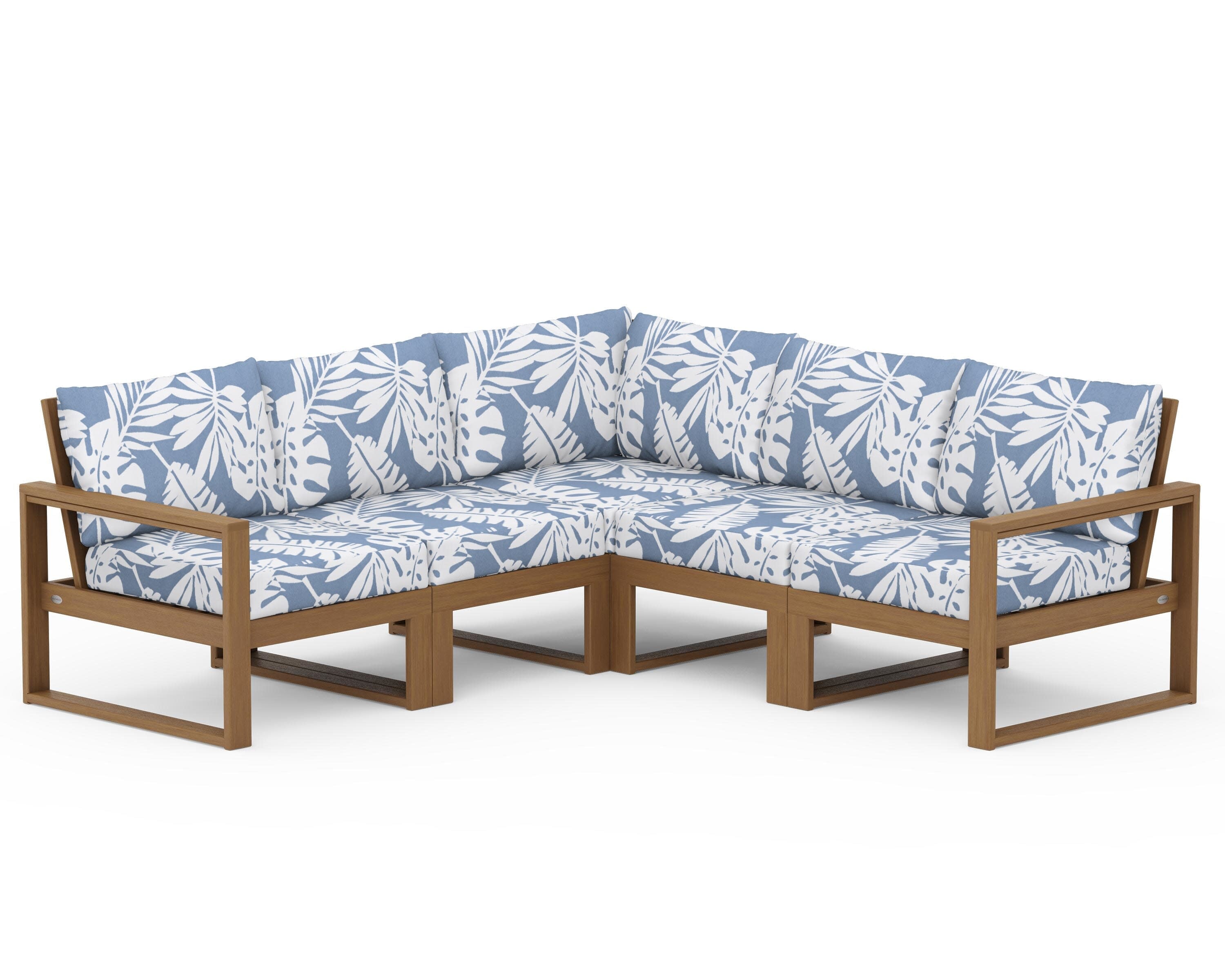 EDGE 5-Piece Modular Deep Seating Set in Natural / Leaf Sky Blue