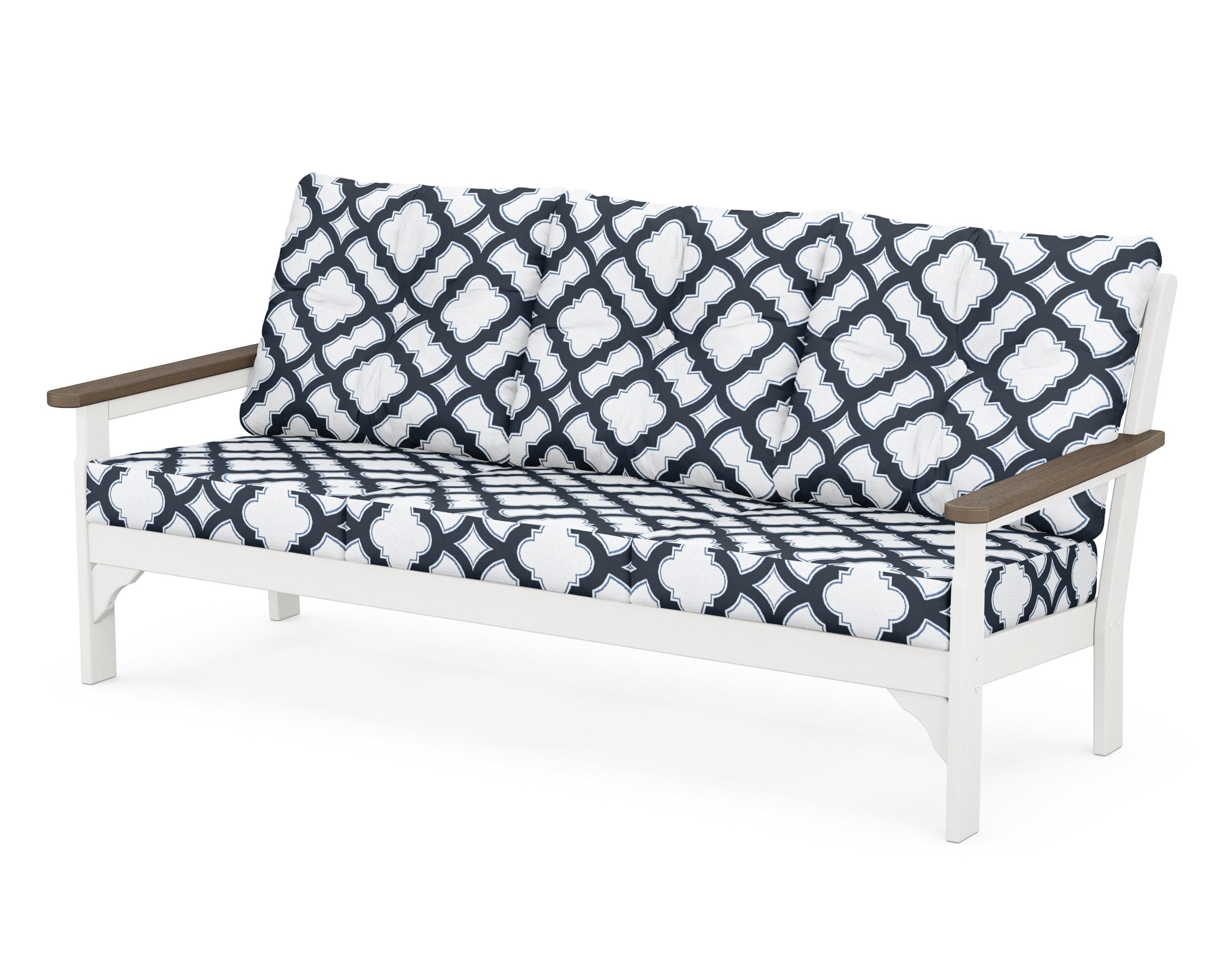 Vineyard Deep Seating Sofa in White / Kona / Trellis Marine Indigo