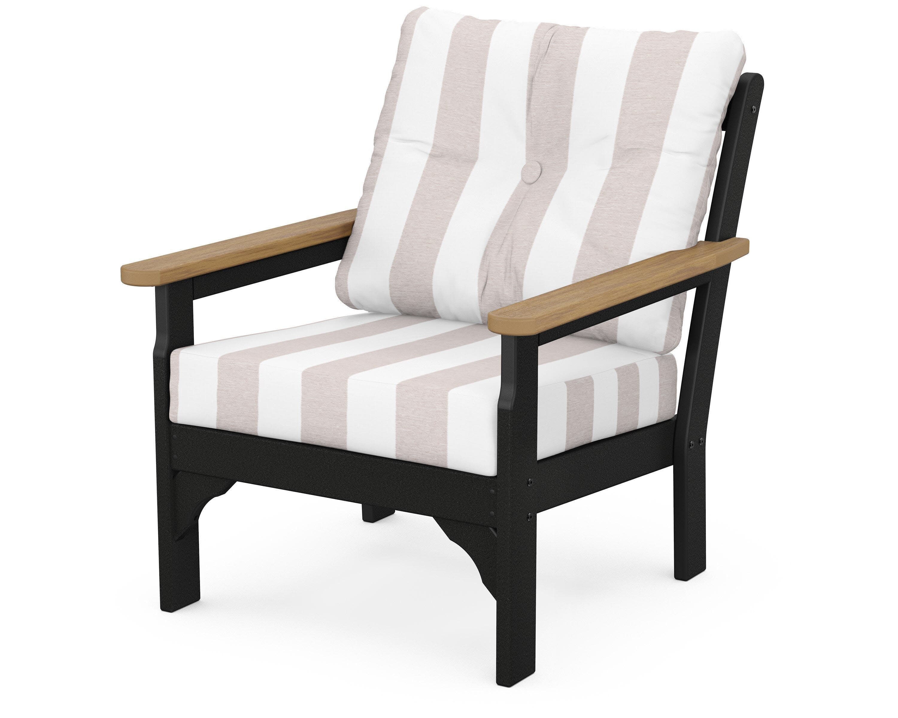 Vineyard Deep Seating Chair in Black / Natural / Cabana Stripe Dune Burlap