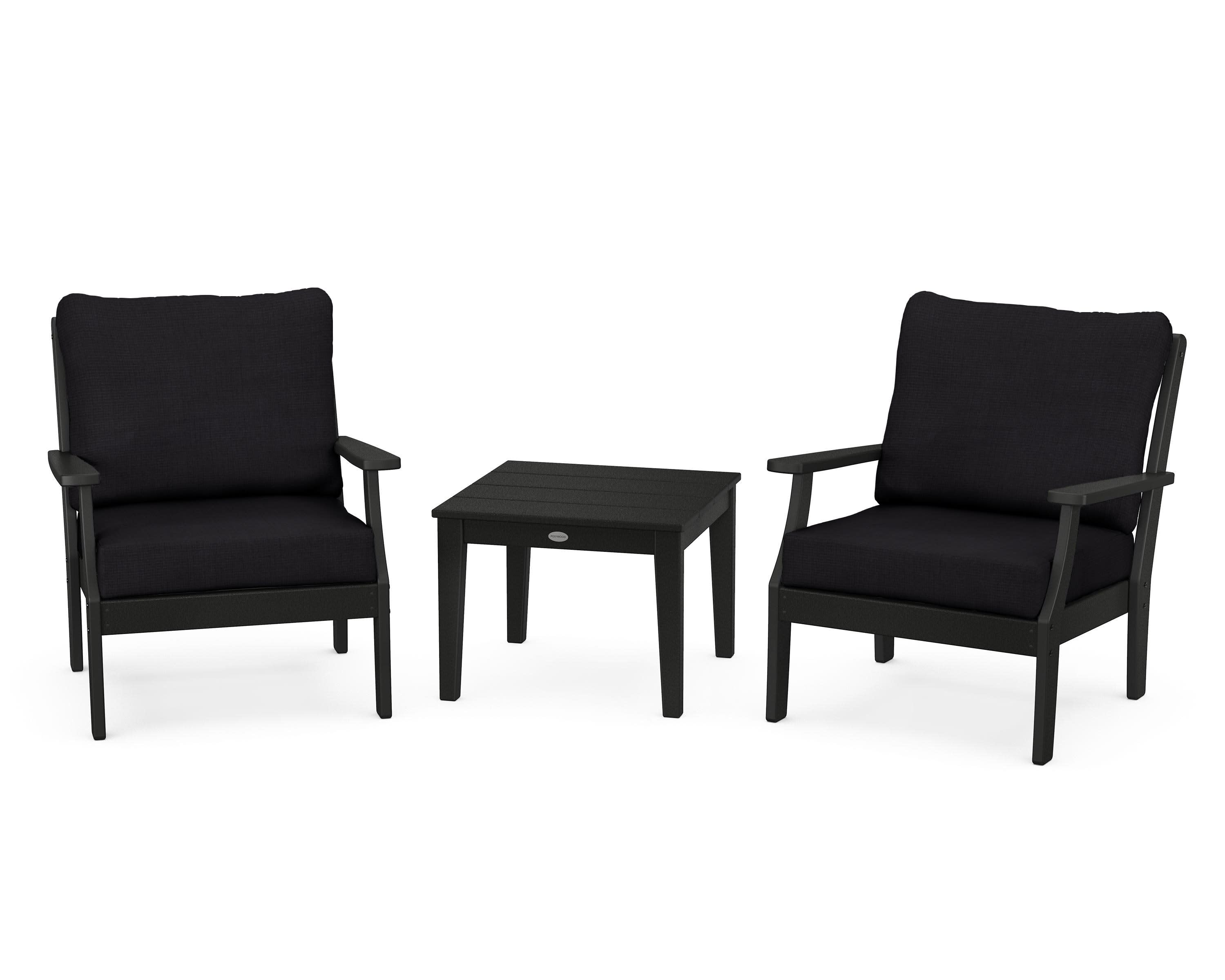 Braxton 3-Piece Deep Seating Set in Black / Midnight Linen
