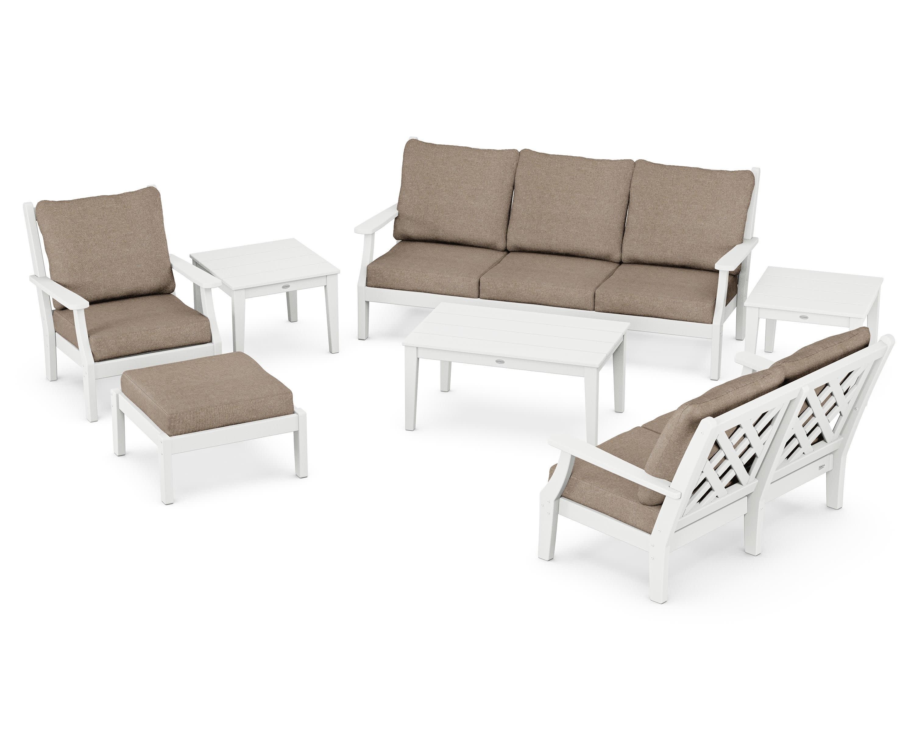 Wovendale 7-Piece Deep Seating Set in White / Spiced Burlap